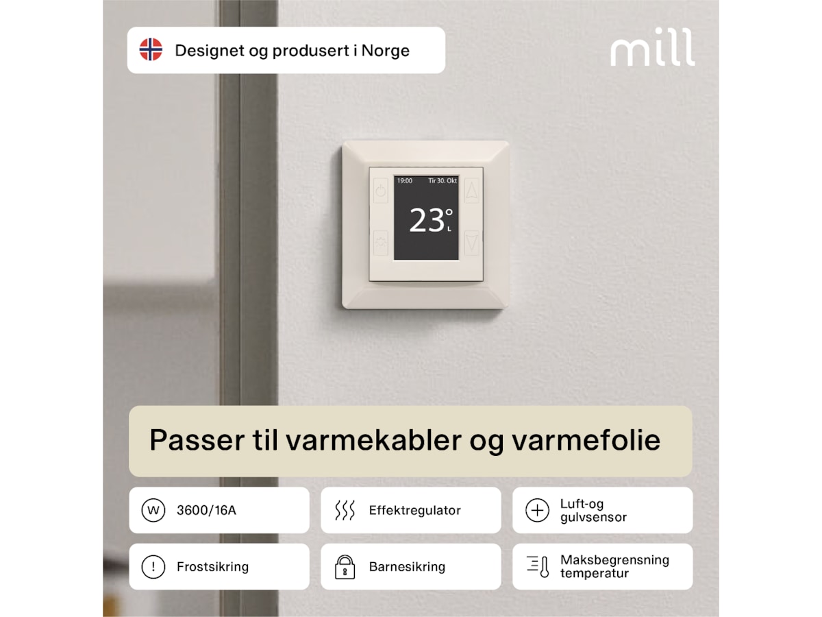Mill Smart WiFi gulvtermostat 2-pack (polarhvit) Tilbehør til varme