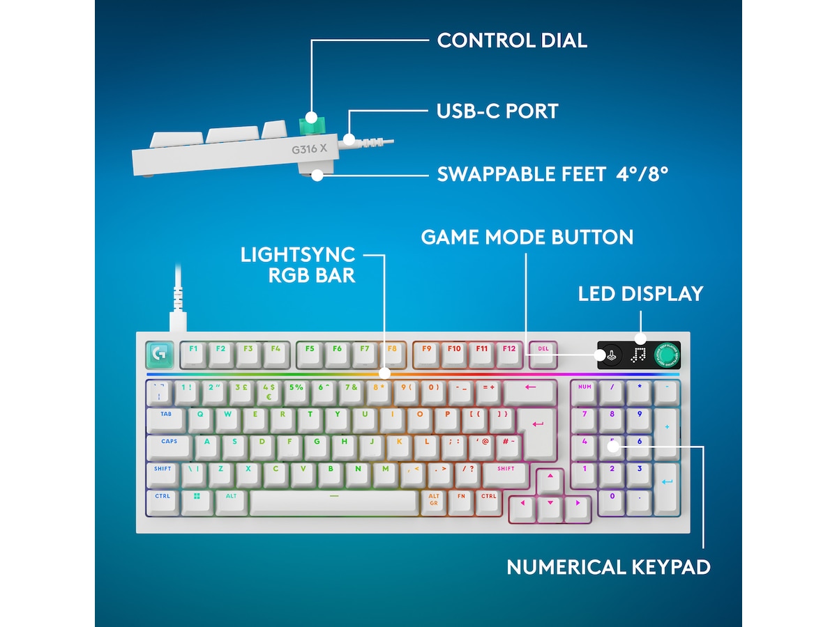 Logitech G316 X 98 Gamingtastatur (hvit) Gamingtastatur
