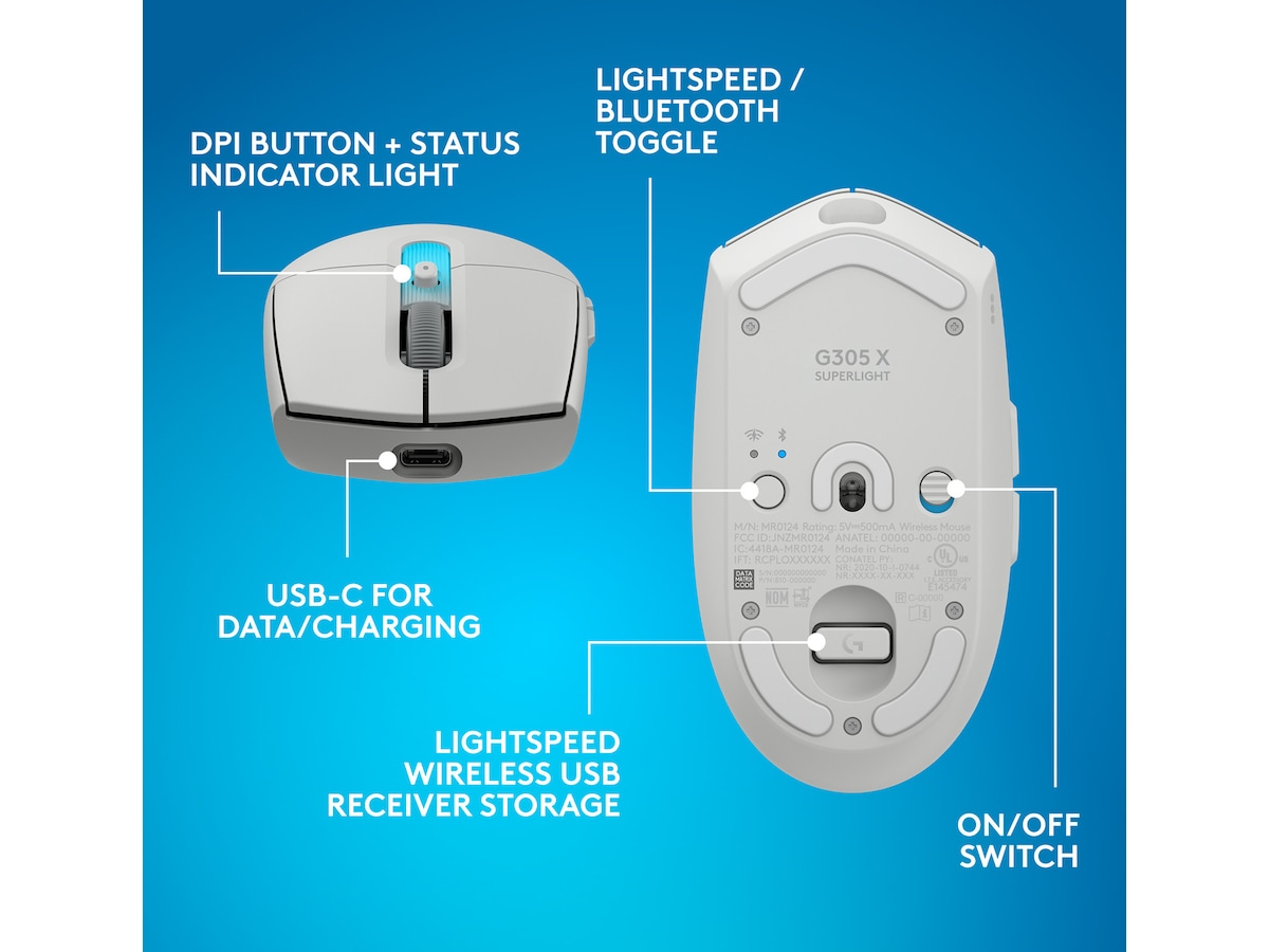 Logitech G305 X SUPERLIGHT Trådløs Gamingmus (hvit) Gamingmus