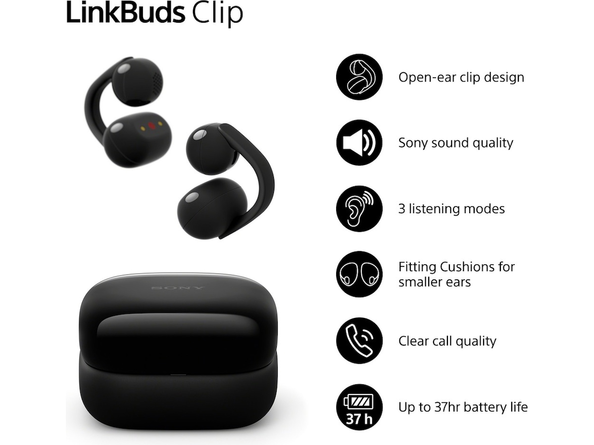 Sony LinkBuds Clip åpne øretelefoner (sort) -B-Grade Demo headset