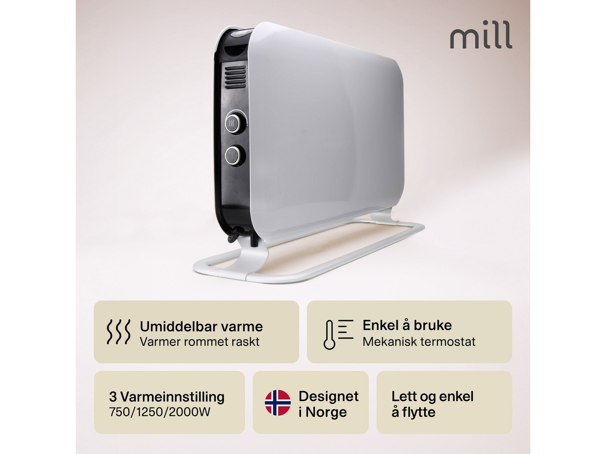 Mill Instant gulvovn 2000W Mec (hvit) Frittstående varmeovner