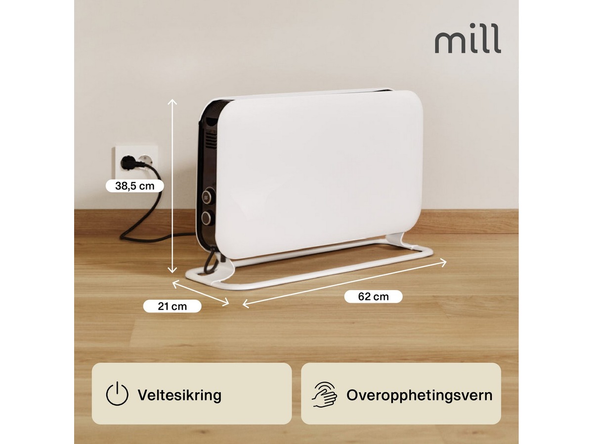 Mill Instant gulvovn 2000W Mec (hvit) Frittstående varmeovner