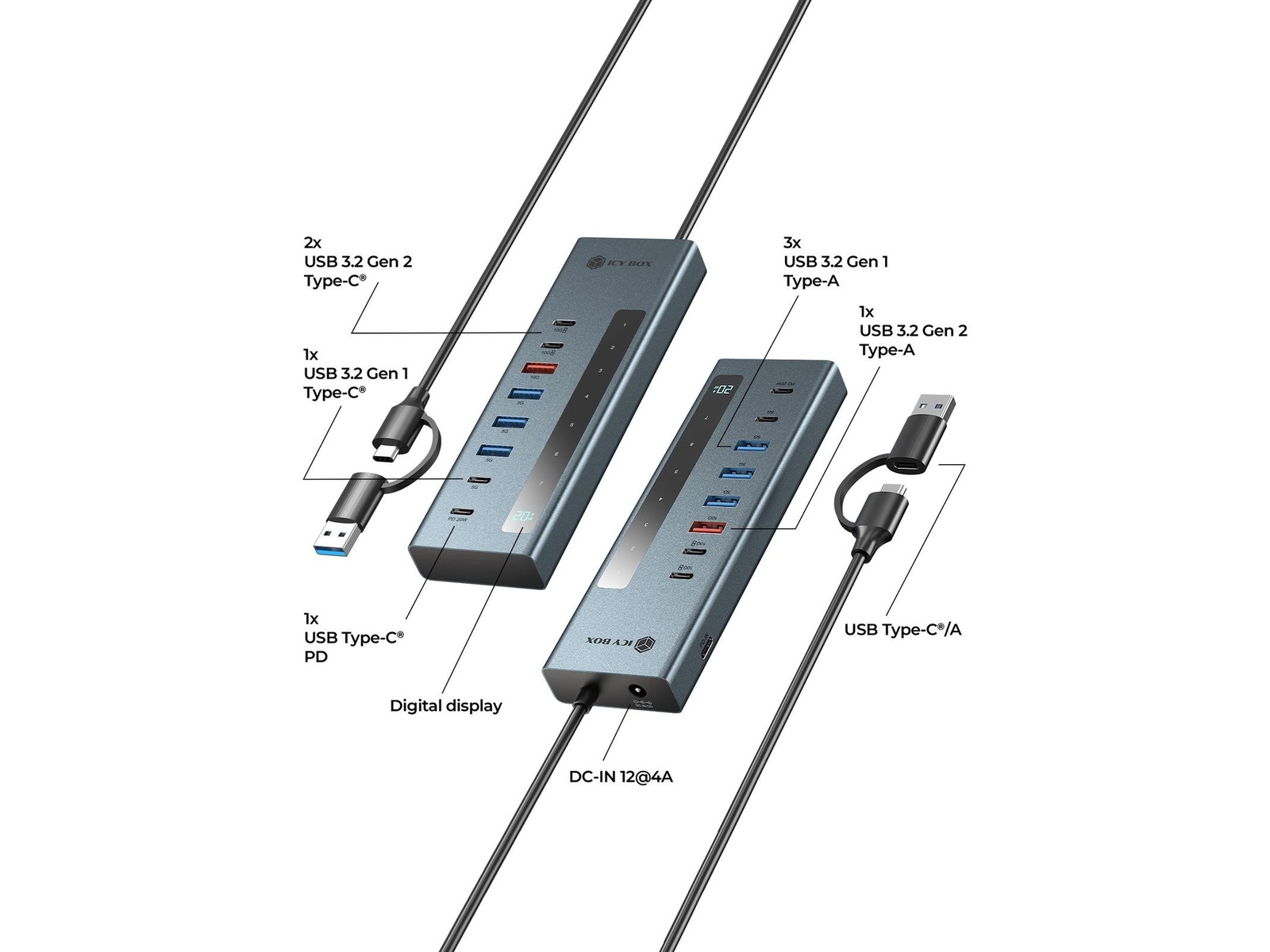 ICY BOX 9-i-1 HUB Dockingstasjon & USB-HUB