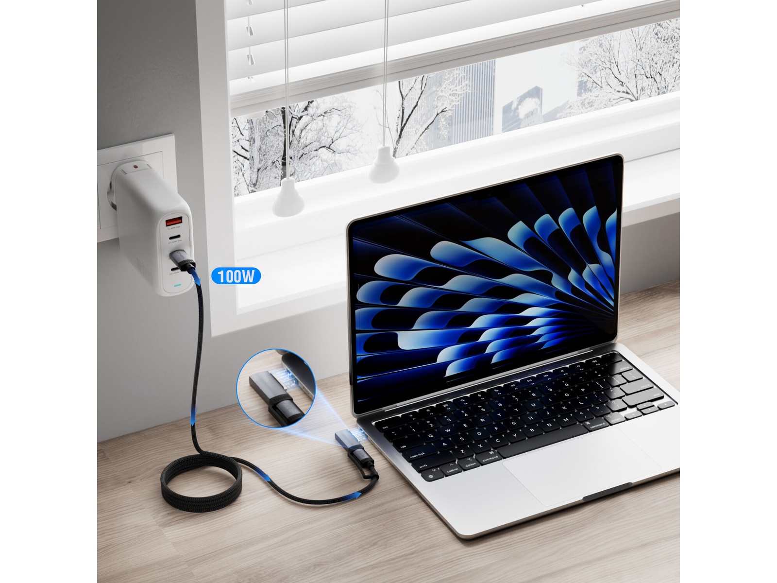 4smarts MagSafe 3 Adapter og USB-C kabel 2m (sort) USB-kabler