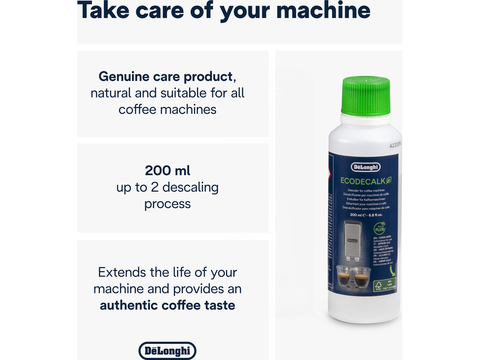 DeLonghi DLSC202 avkalkningsmiddel 200 ml Tilbehør til kaffemaskiner