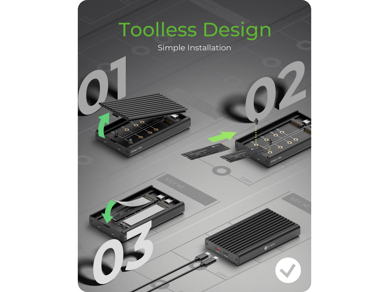 Icy Box 2-bay M.2 PCIe NVMe-kabinett Eksterne kabinetter
