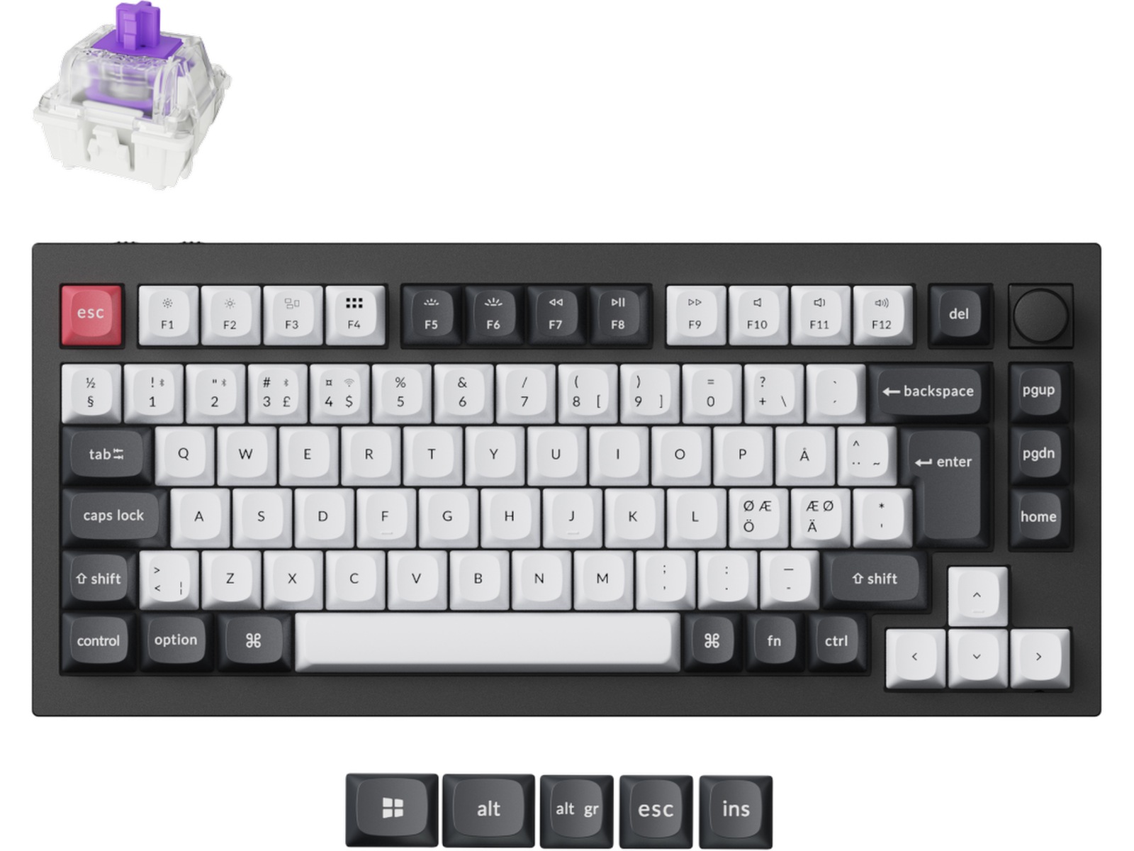 Keychron Q1 HE 75% QMK trådløst gamingtastatur (sort) Gamingtastatur