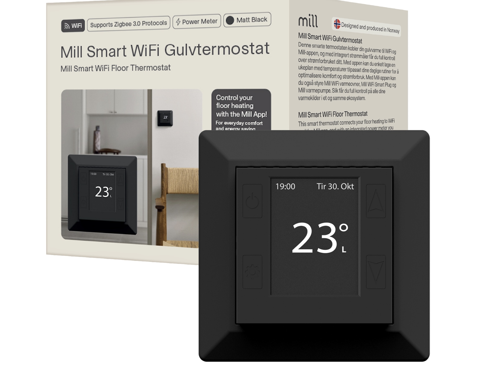 Mill Smart WiFi gulvtermostat 2-pack (sort) Tilbehør til varme