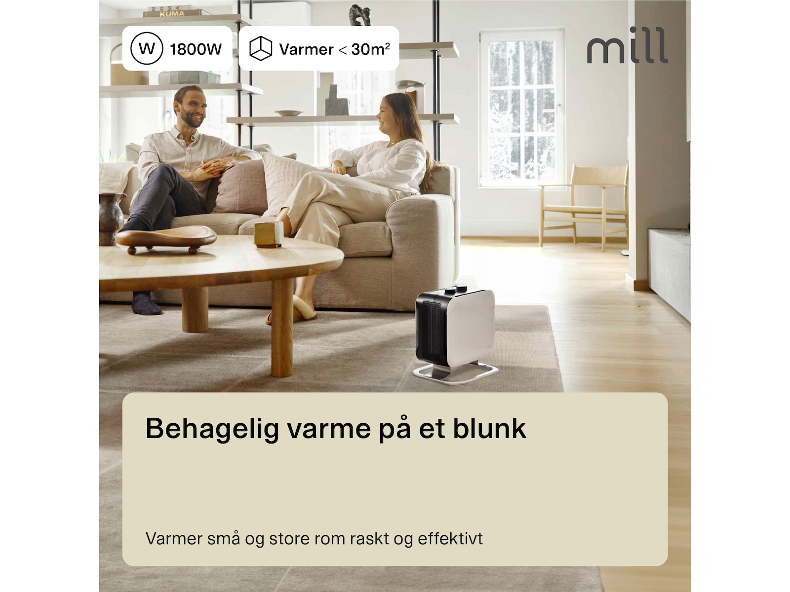 Mill Compact vifteovn 1800W med fot (hvit) Vifter & vifteovn