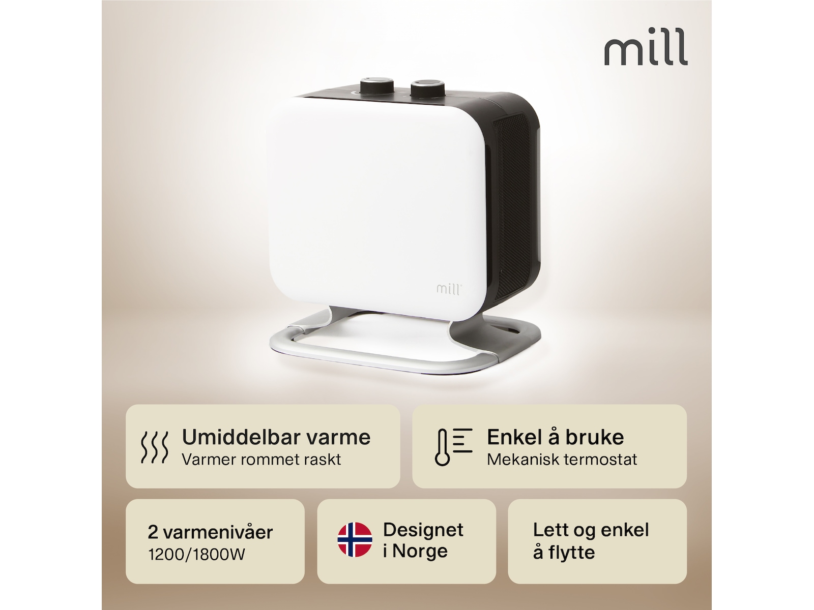 Mill Compact vifteovn 1800W med fot (hvit) Vifter & vifteovn
