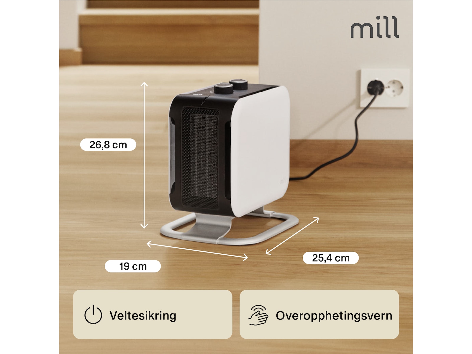 Mill Compact vifteovn 1800W med fot (hvit) Vifter & vifteovn