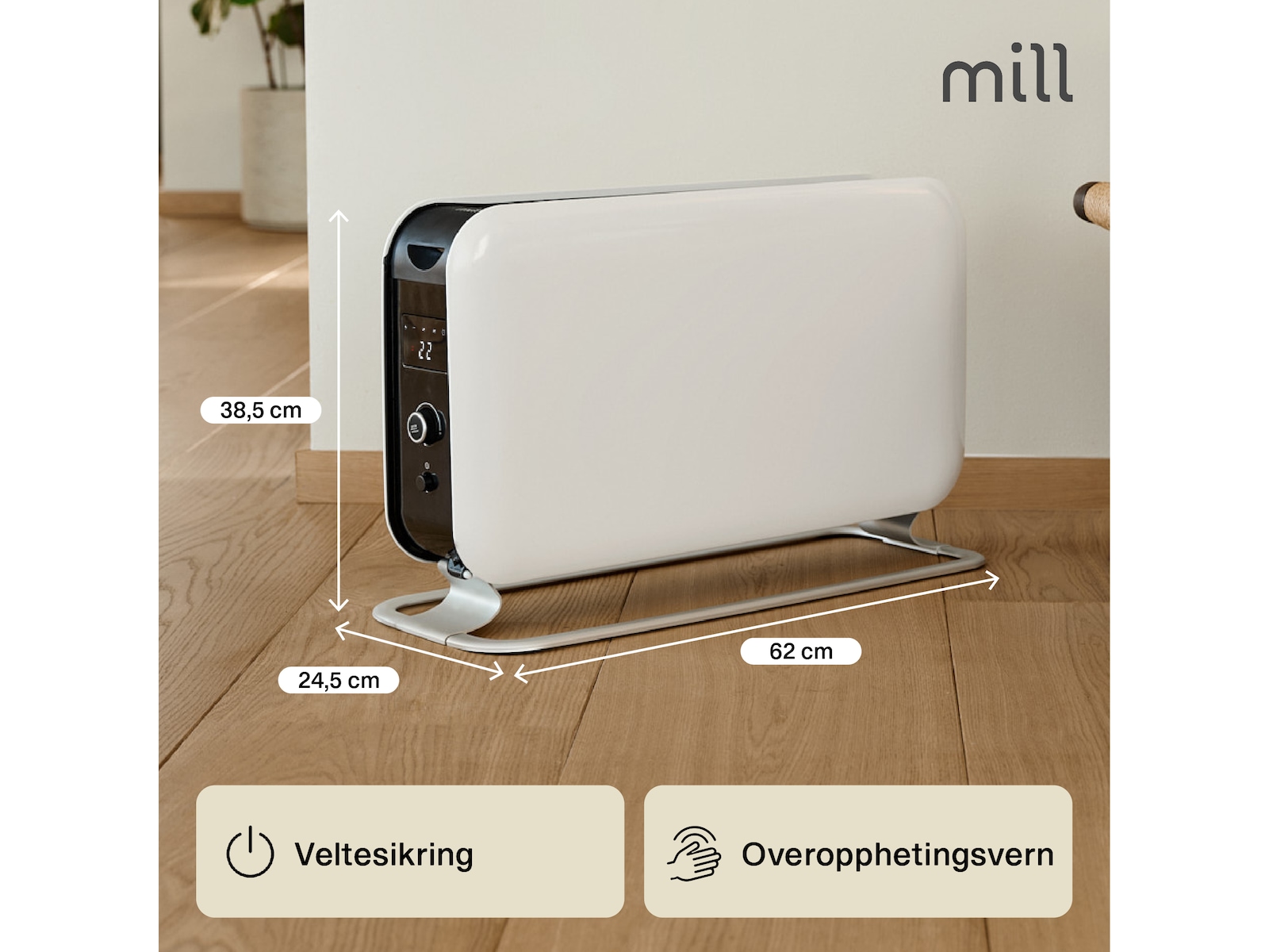 Mill Instant Max gulvovn 2200W LED (hvit) Frittstående varmeovner
