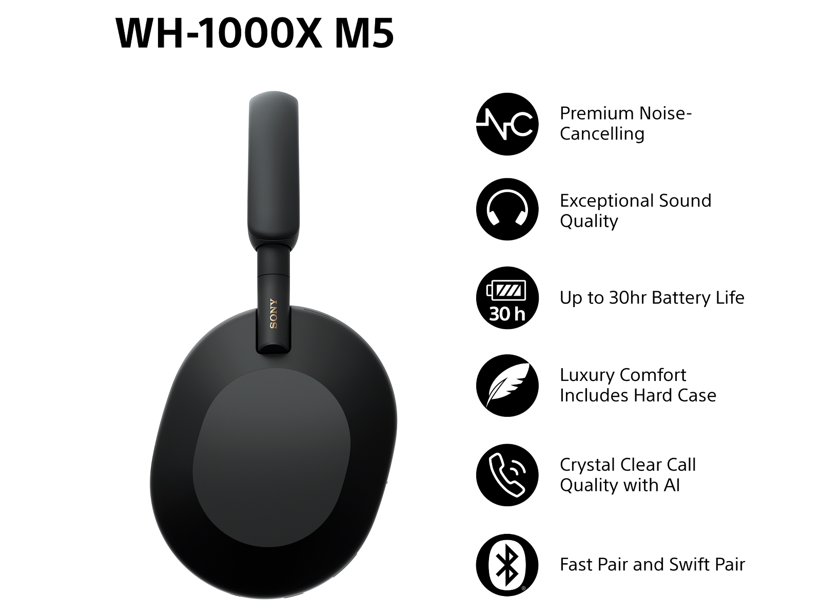 Sony WH-1000XM5 trådløse hodetelefoner, Over-Ear  (sort) Hodetelefoner
