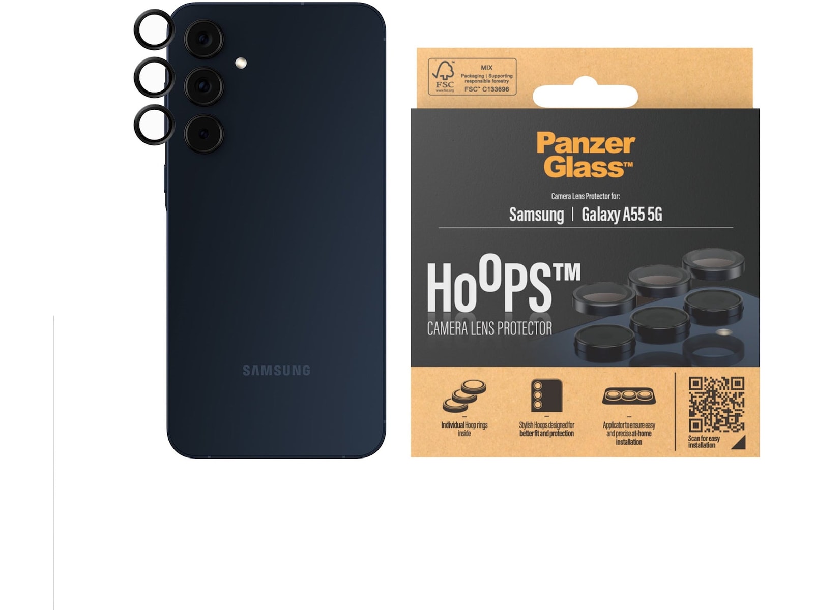 PanzerGlass Galaxy A55 5G Hoops Linsebeskytter (sort) Skjermbeskytter