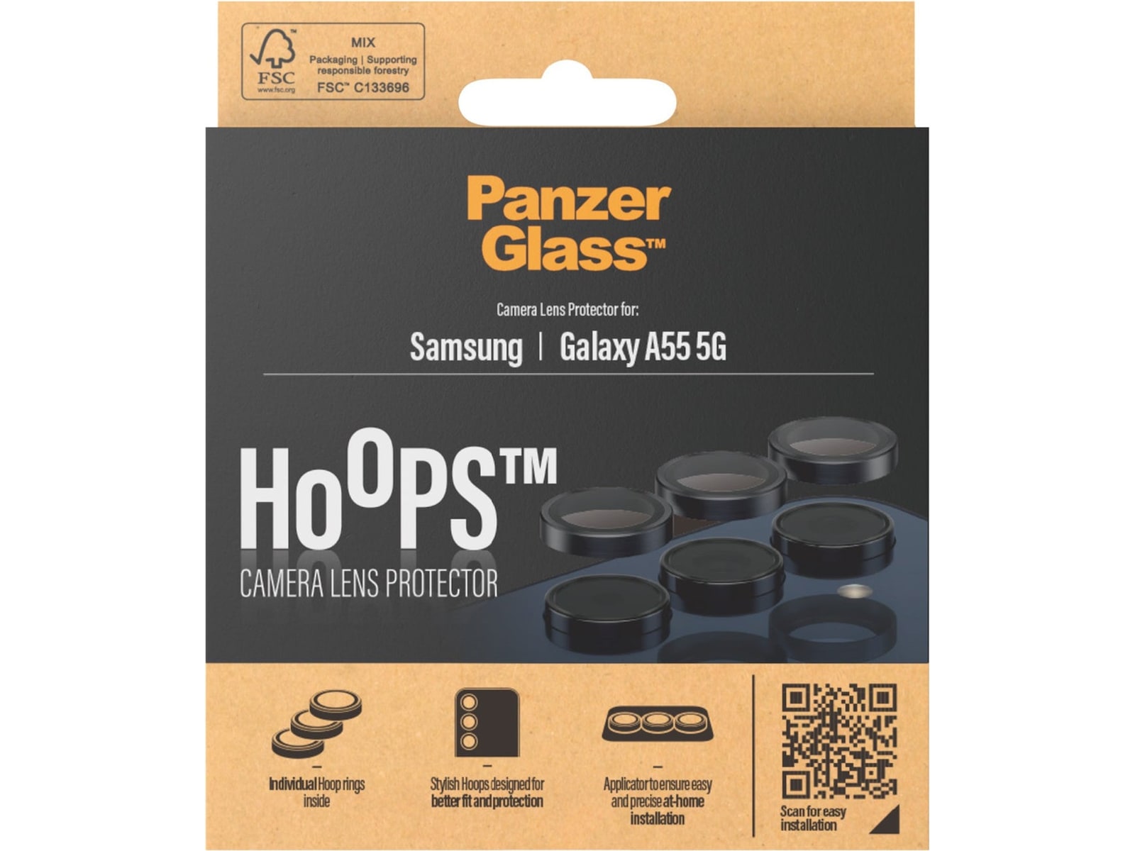 PanzerGlass Galaxy A55 5G Hoops Linsebeskytter (sort) Skjermbeskytter
