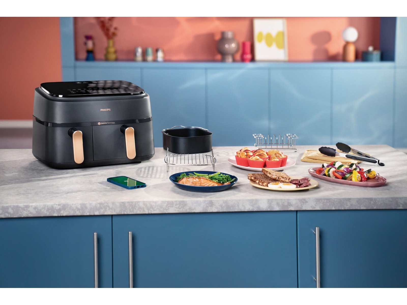 Philips dual basket airfryer 9L NA352/00 (grå/kobber) Airfryer