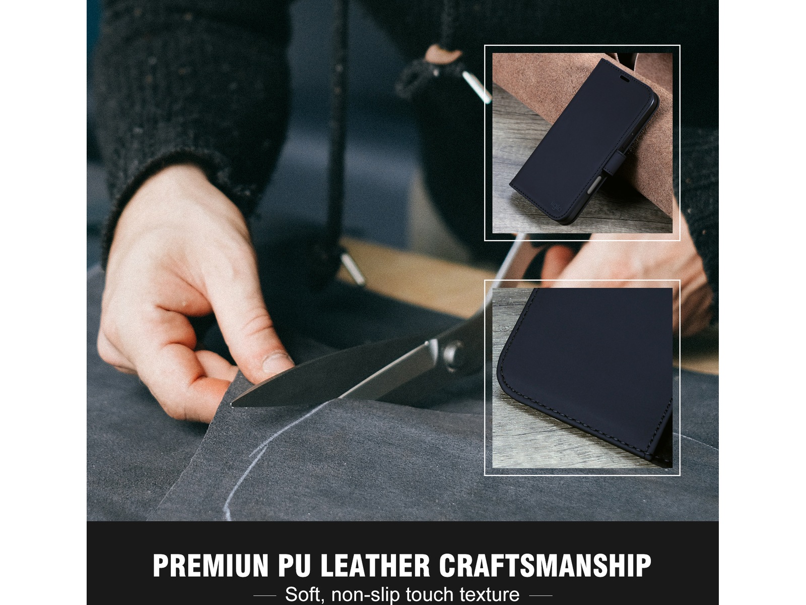 iiglo iPhone 16 Pro Lommebokdeksel (sort) Mobildeksel