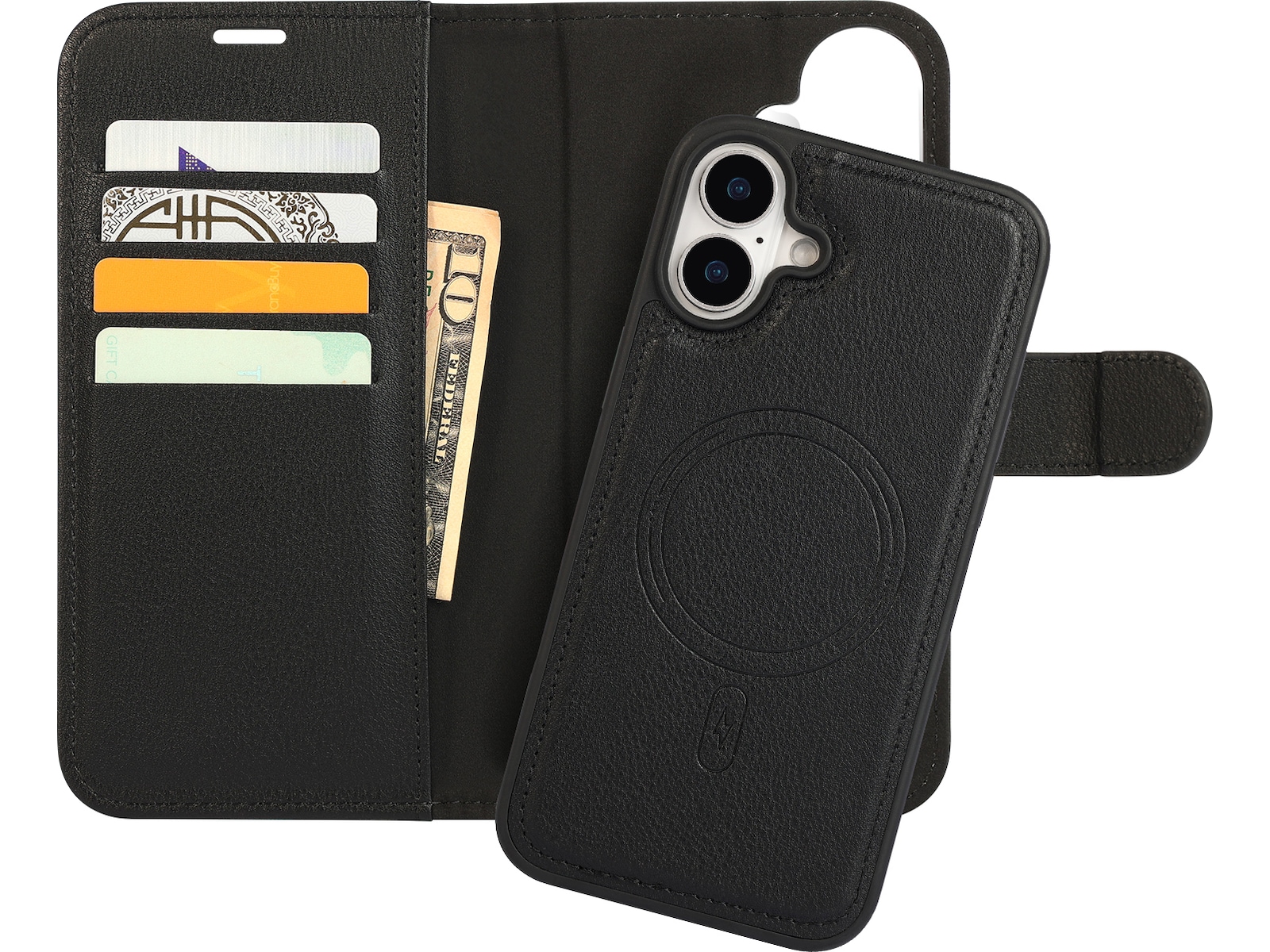 iiglo iPhone 16 Plus 2-i-1 Lommebokdeksel (sort) Mobildeksel