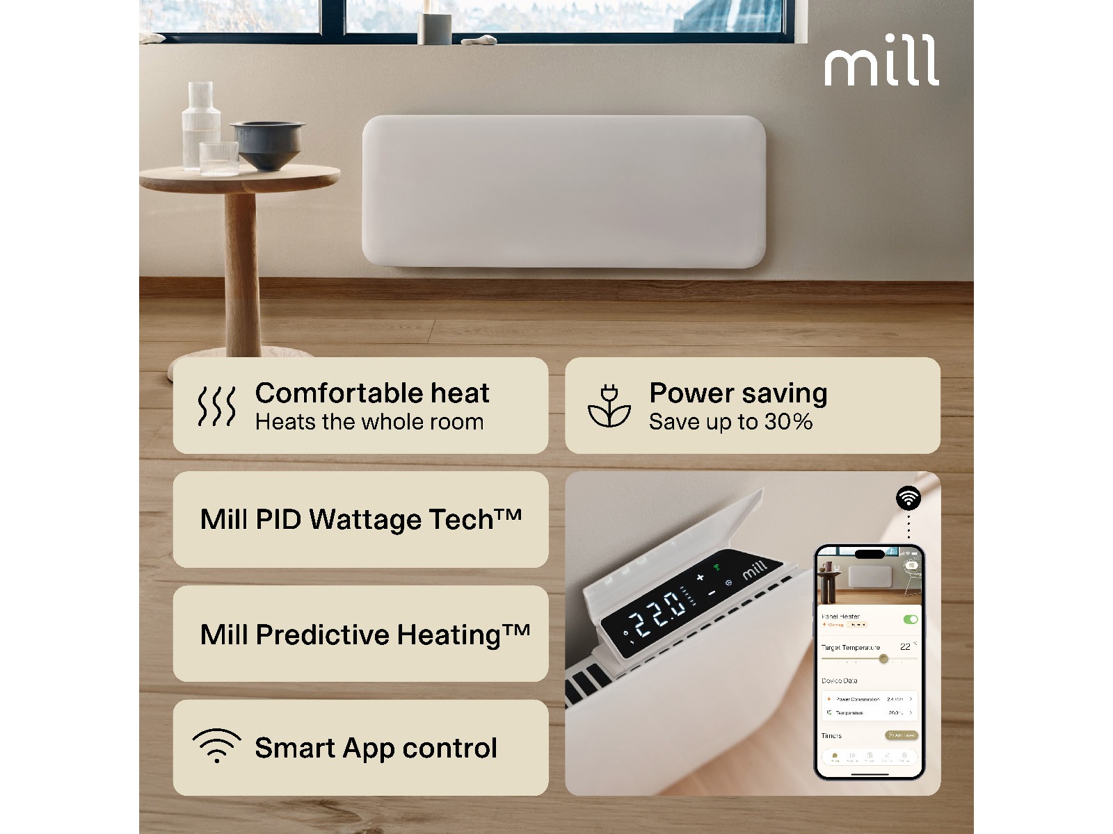 Mill Invisible Smart WiFi Gen 4 panelovn 2000W Panelovner