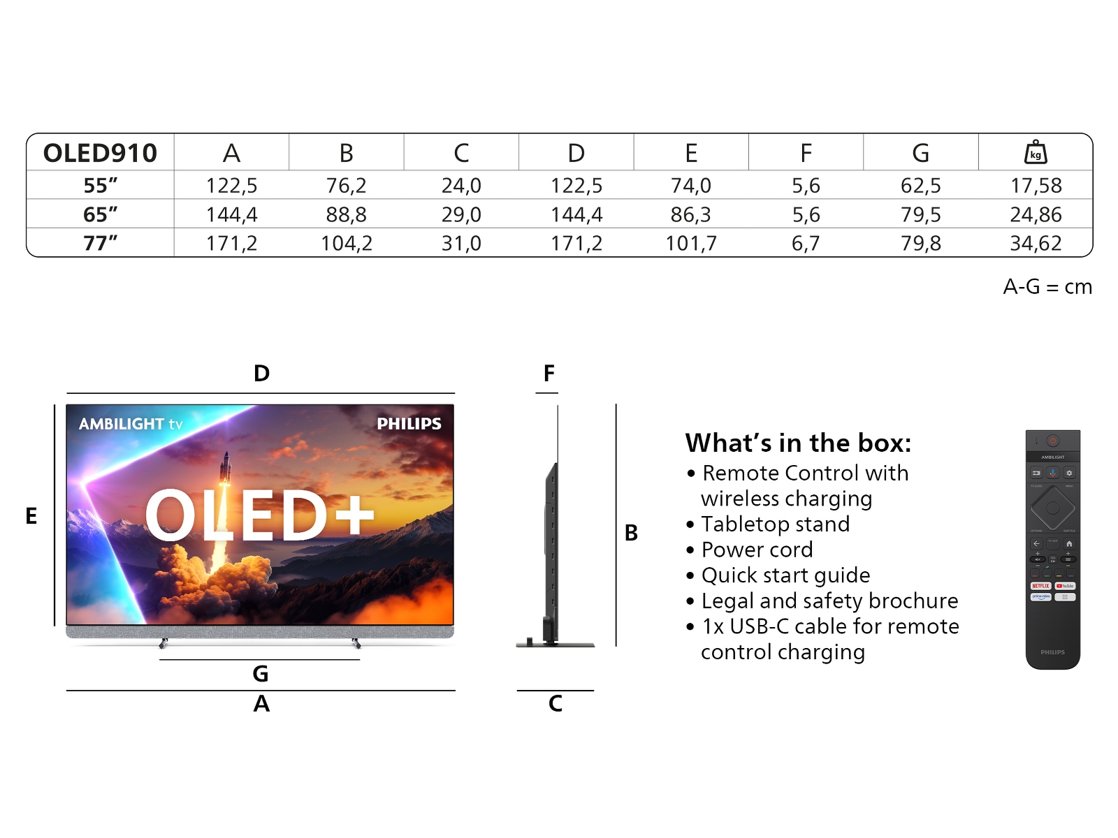 Philips 77" OLED910/12 OLED Plus smart Ambilight AI TV (2025) 70 - 79 tommer TV