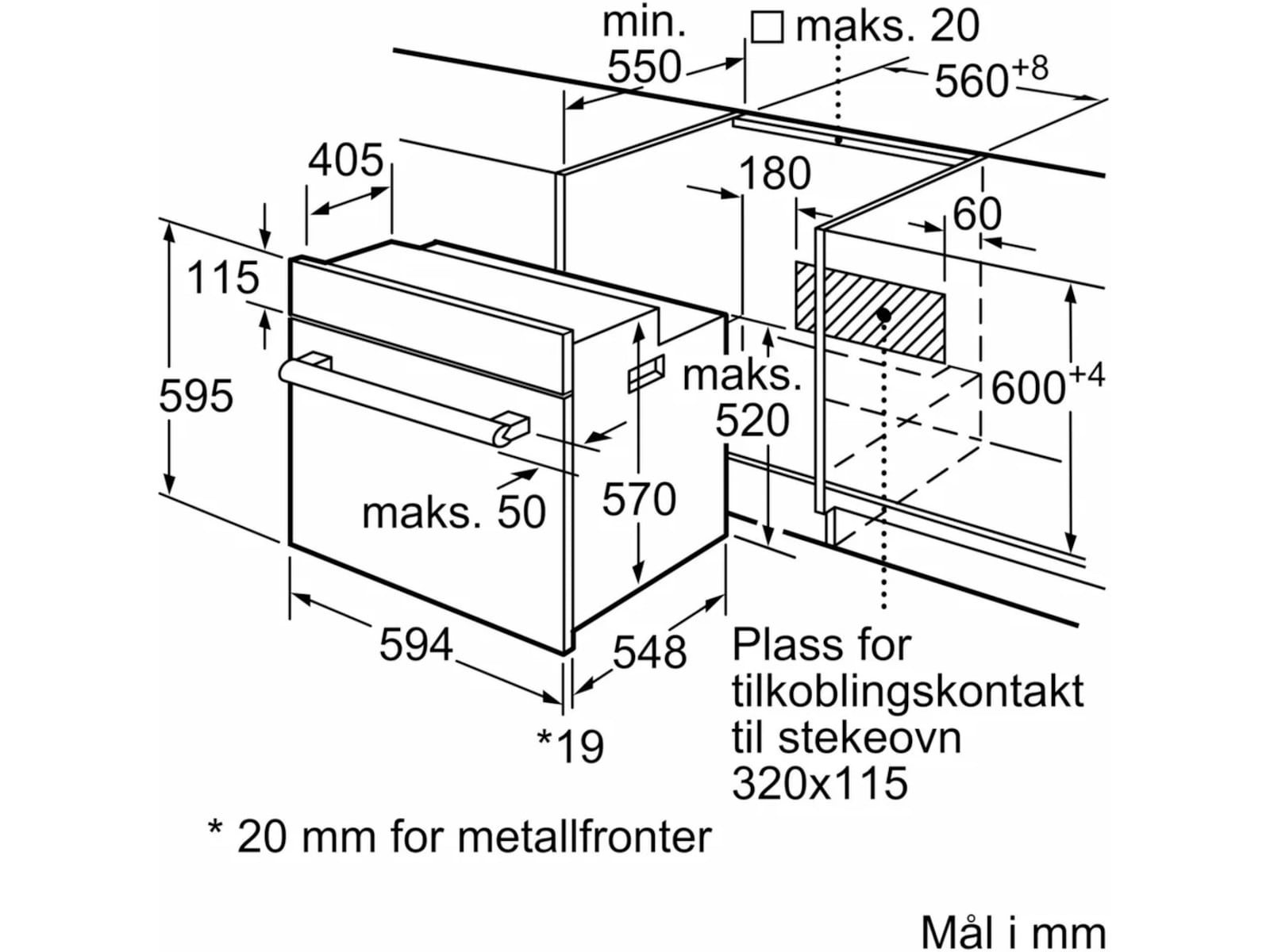 Siemens IQ100 Innbyggingsovn 60cm (sort) Stekeovn