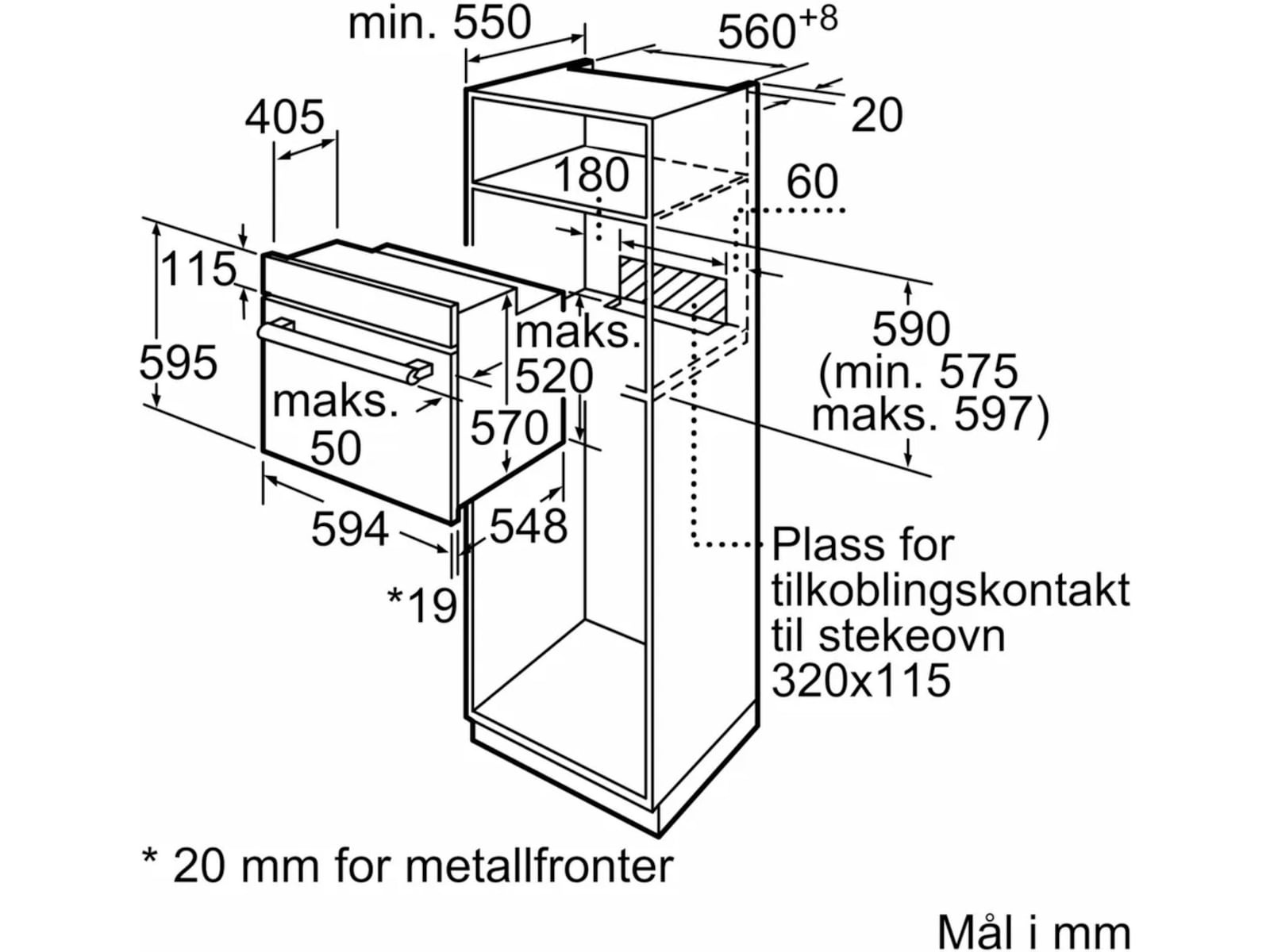 Siemens IQ100 Innbyggingsovn 60cm (sort) Stekeovn