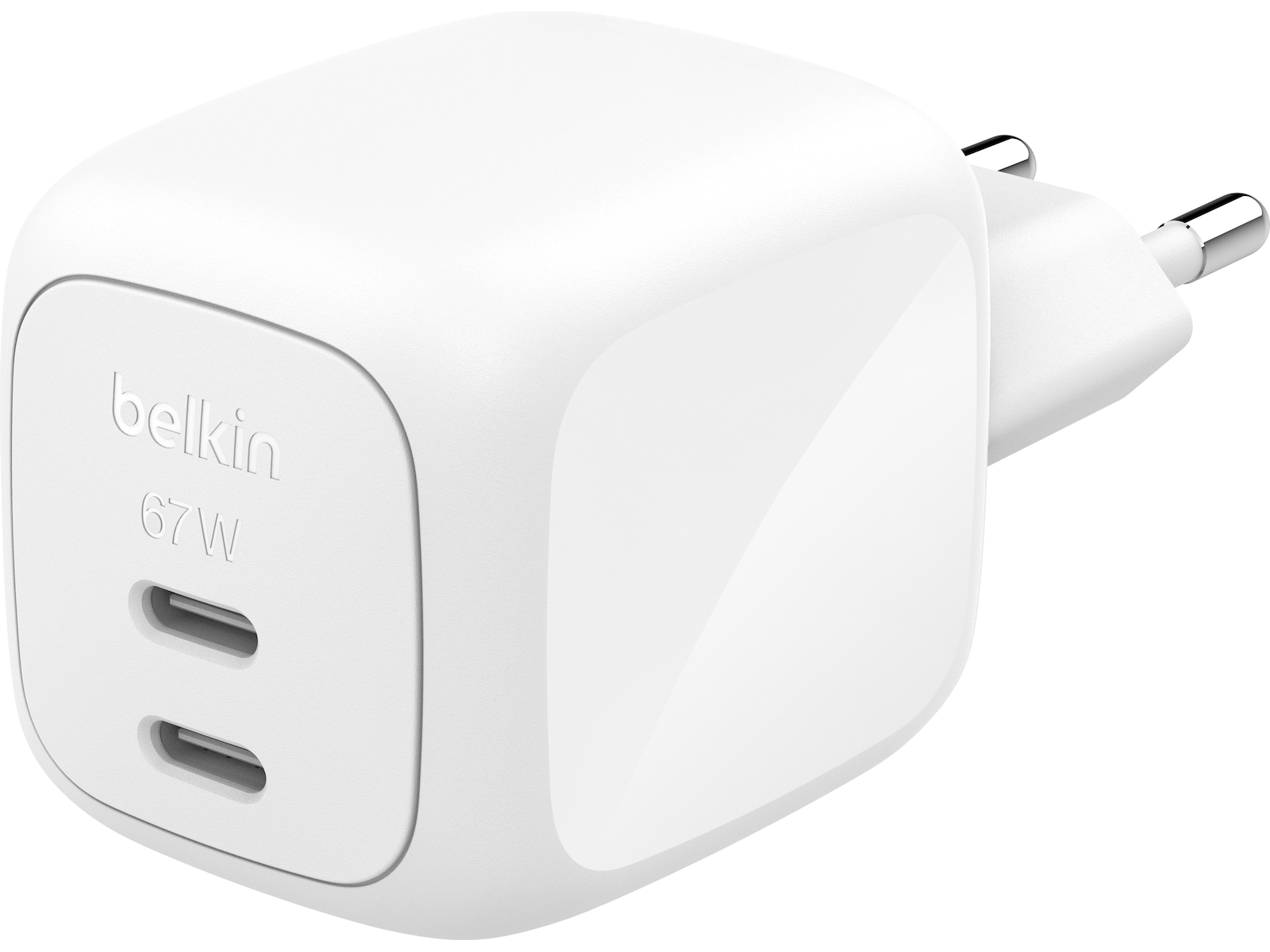 Belkin Dual USB-C PD GaN 67W vegglader (hvit) Mobilladere