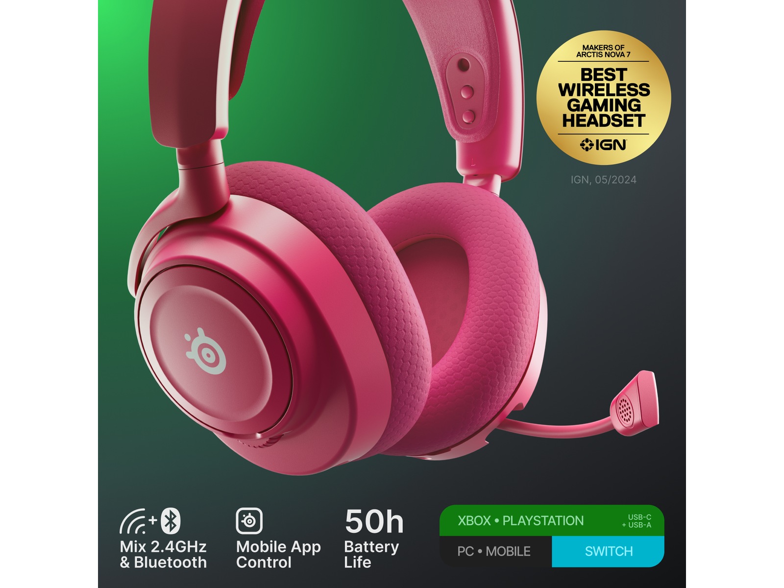 SteelSeries Arctis Nova 7X Gen 2 Trådløst gamingheadset (magenta) Gamingheadset