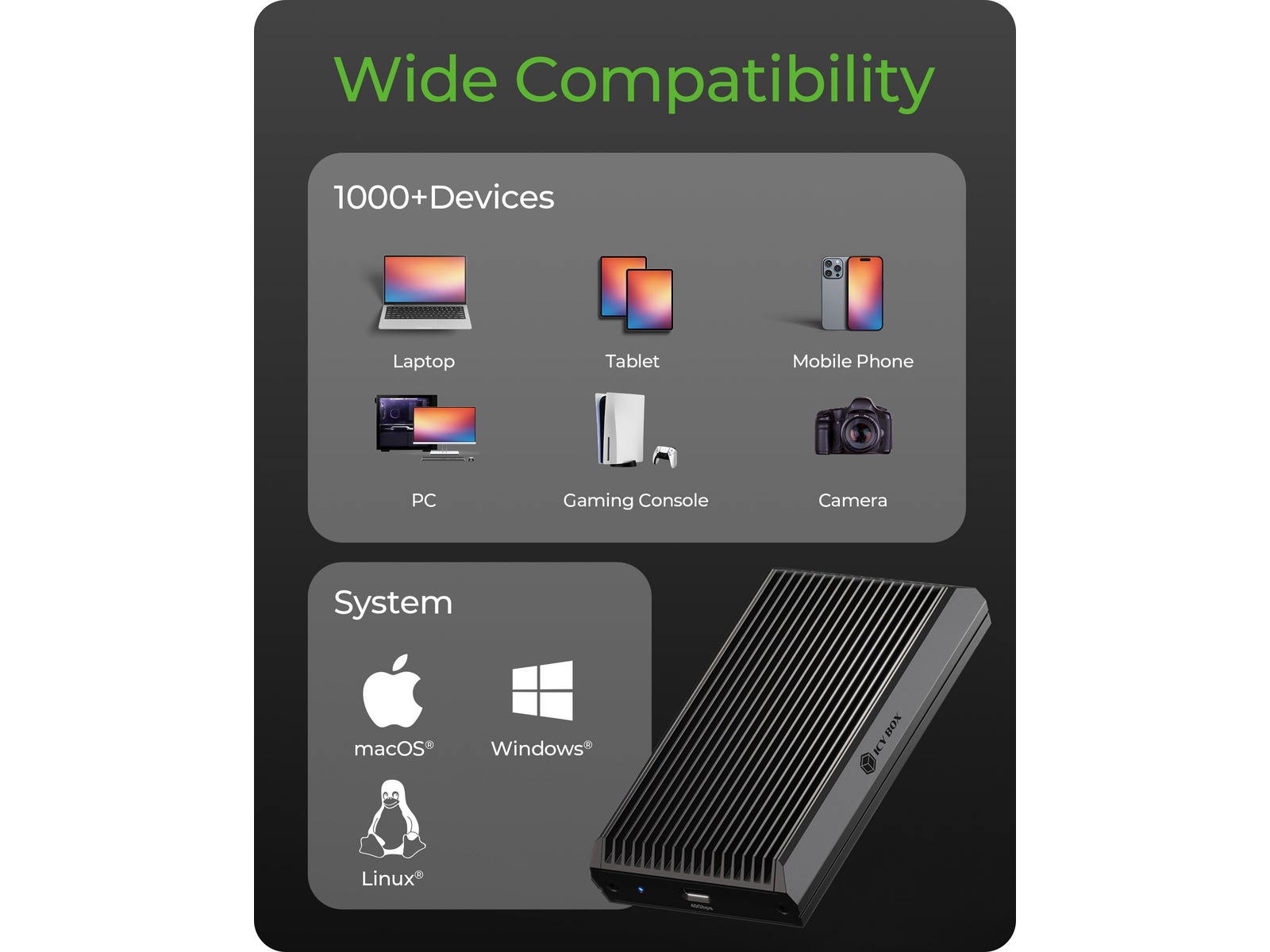 ICY BOX M.2 NVMe enclosure Eksterne kabinetter