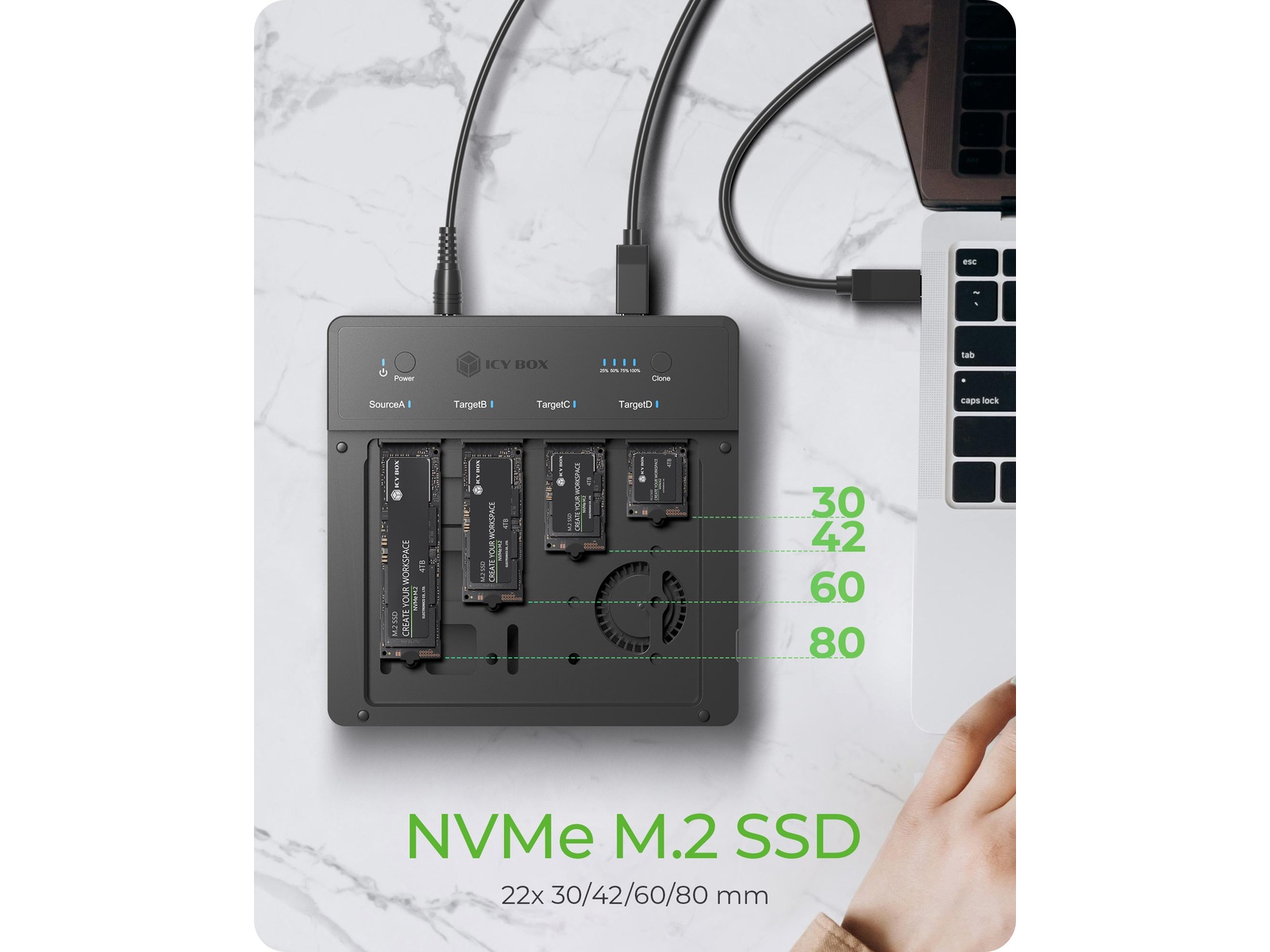 ICY BOX 4 bay Clone and DockingSation Dockingstasjon & USB-HUB