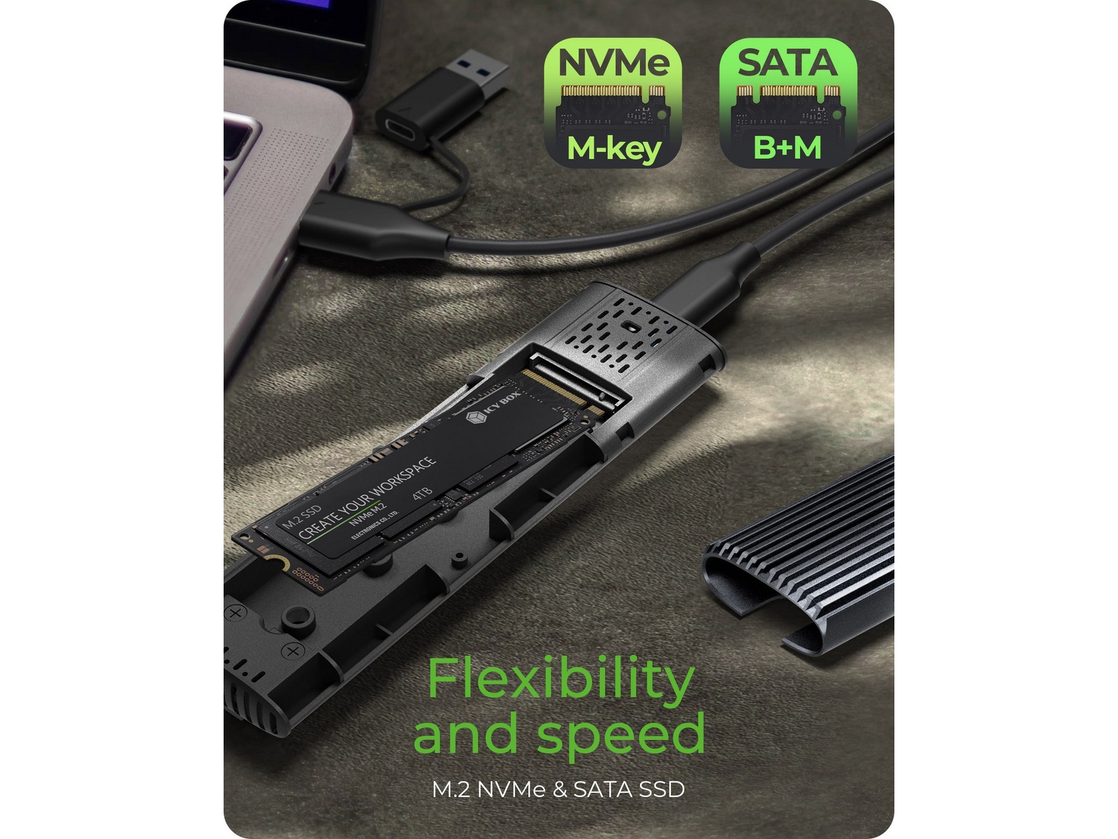 Icy Box M.2 NVMe & SATA M.2 SSD kabinett Eksterne kabinetter
