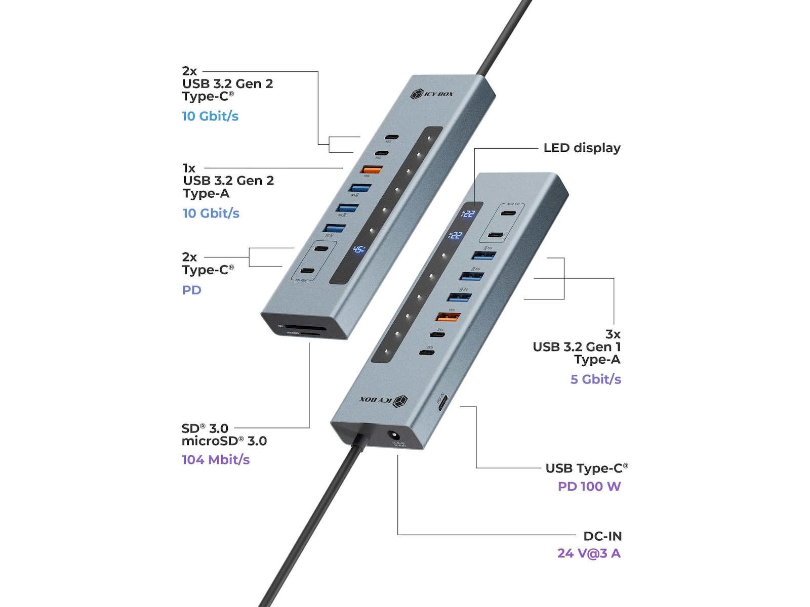 ICY BOX 11-i-1 USB Type-C HUB Dockingstasjon & USB-HUB