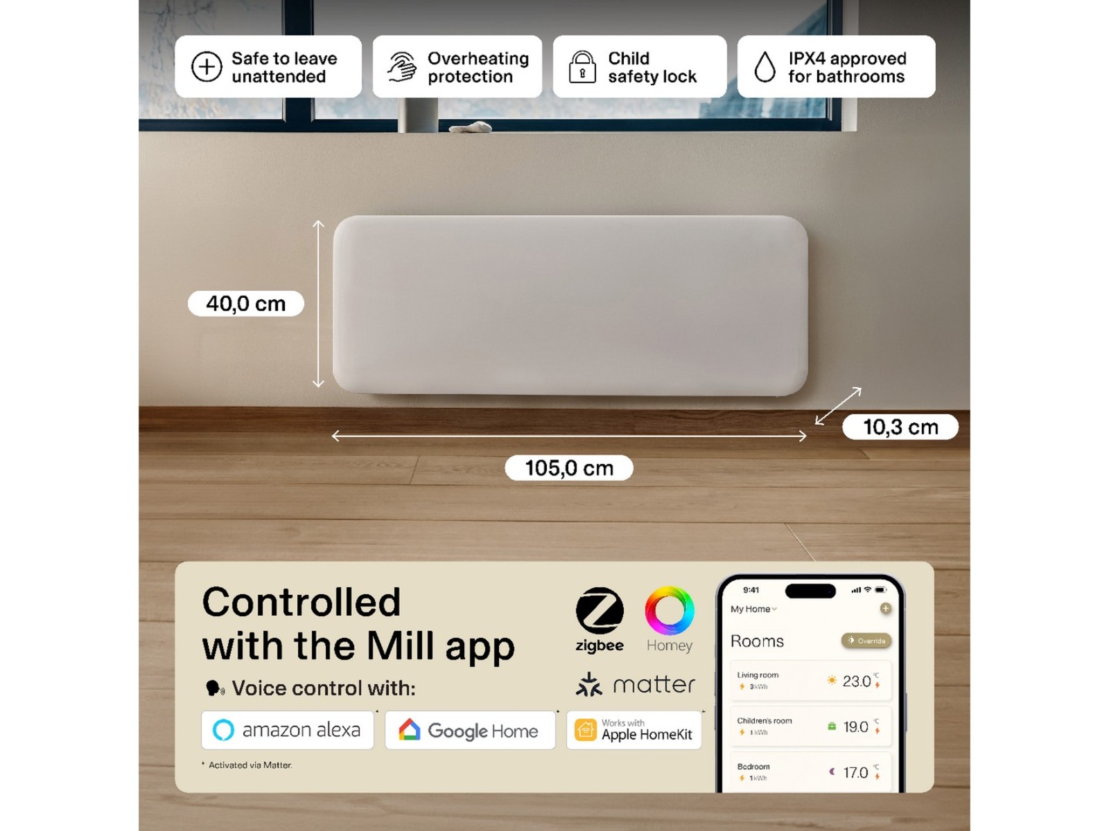 Mill Invisible Smart WiFi 4. gen. panelovn 2000 W 2-pakning Panelovner