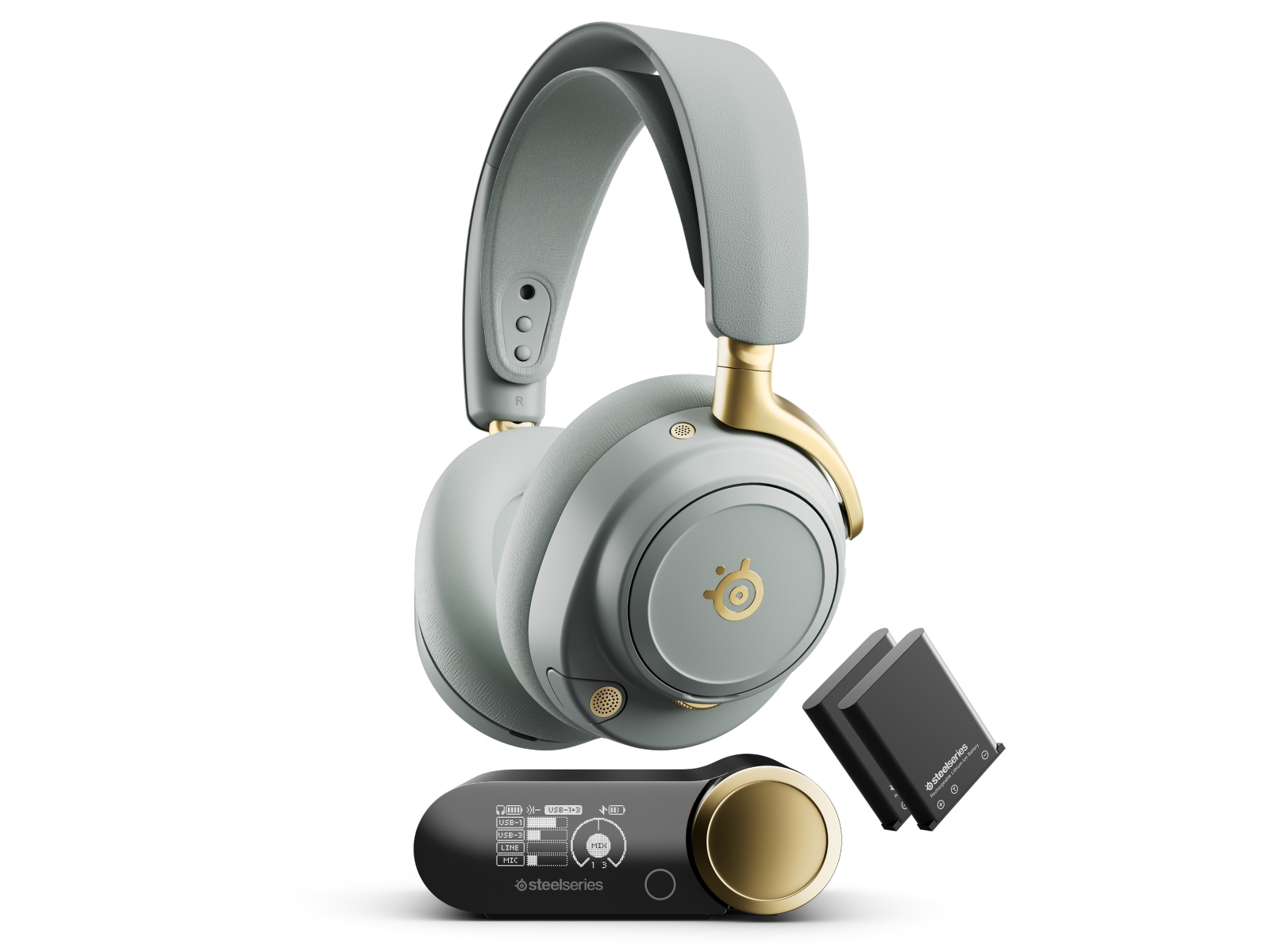 SteelSeries Arctis Nova Elite Trådløst Gamingheadset (salvie og gull) -B-Grade Demo headset