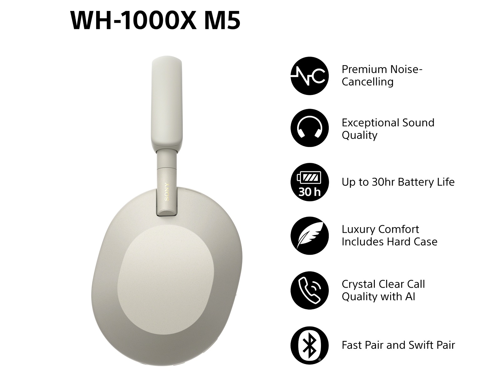 Sony WH-1000XM5 trådløse hodetelefoner, over-ear (sølv) + WF-510 buds Hodetelefoner