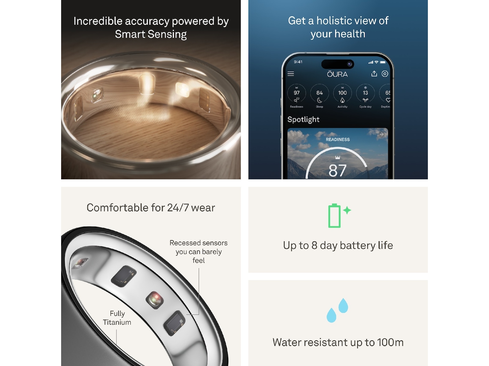 Oura Ring 4 Smart Ring str. 7 (stealth) -B-Grade Demo tilbehør til mobiler & klokker