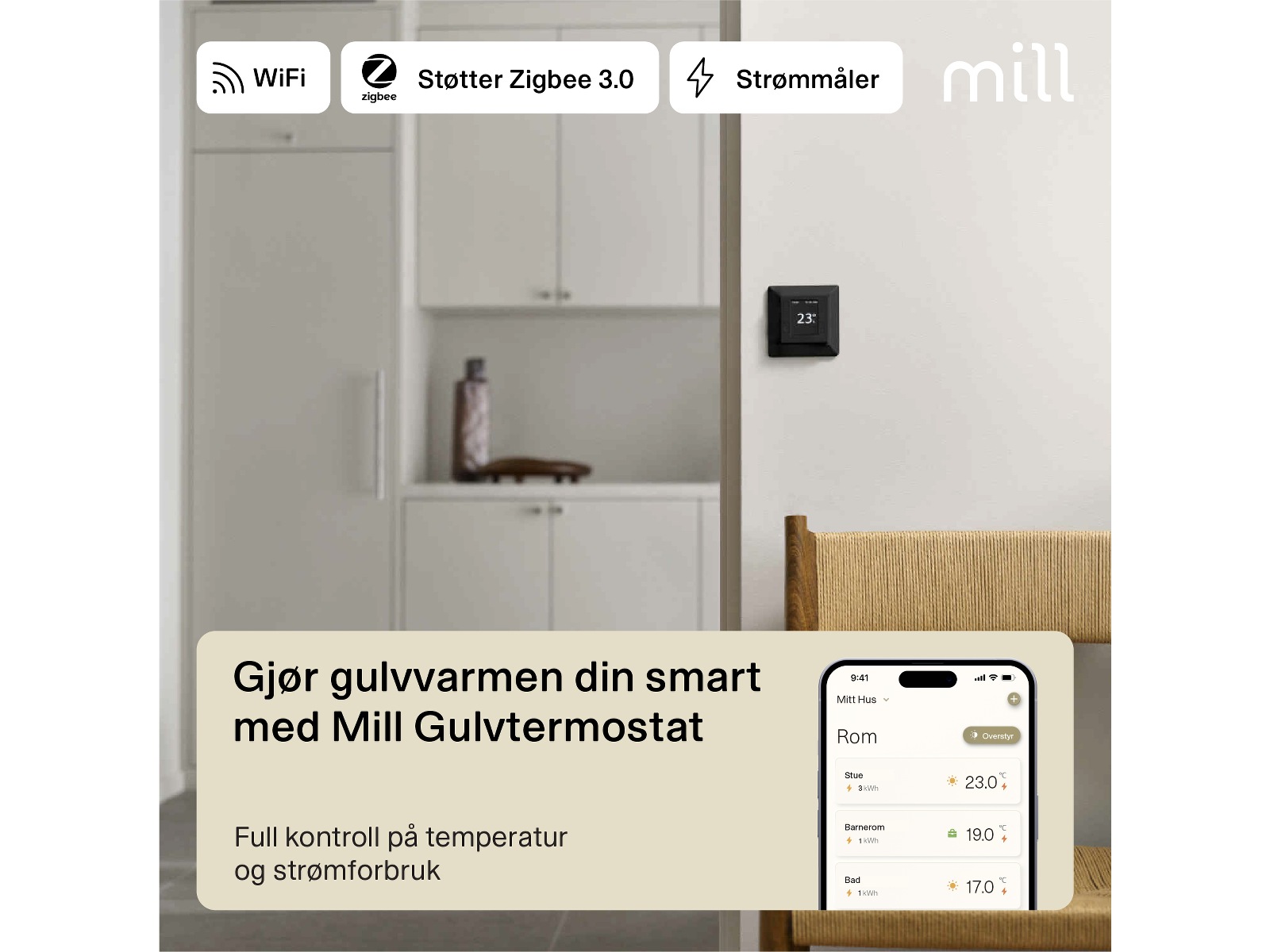 Mill Smart WiFi gulvtermostat 2-pack (sort) Tilbehør til varme