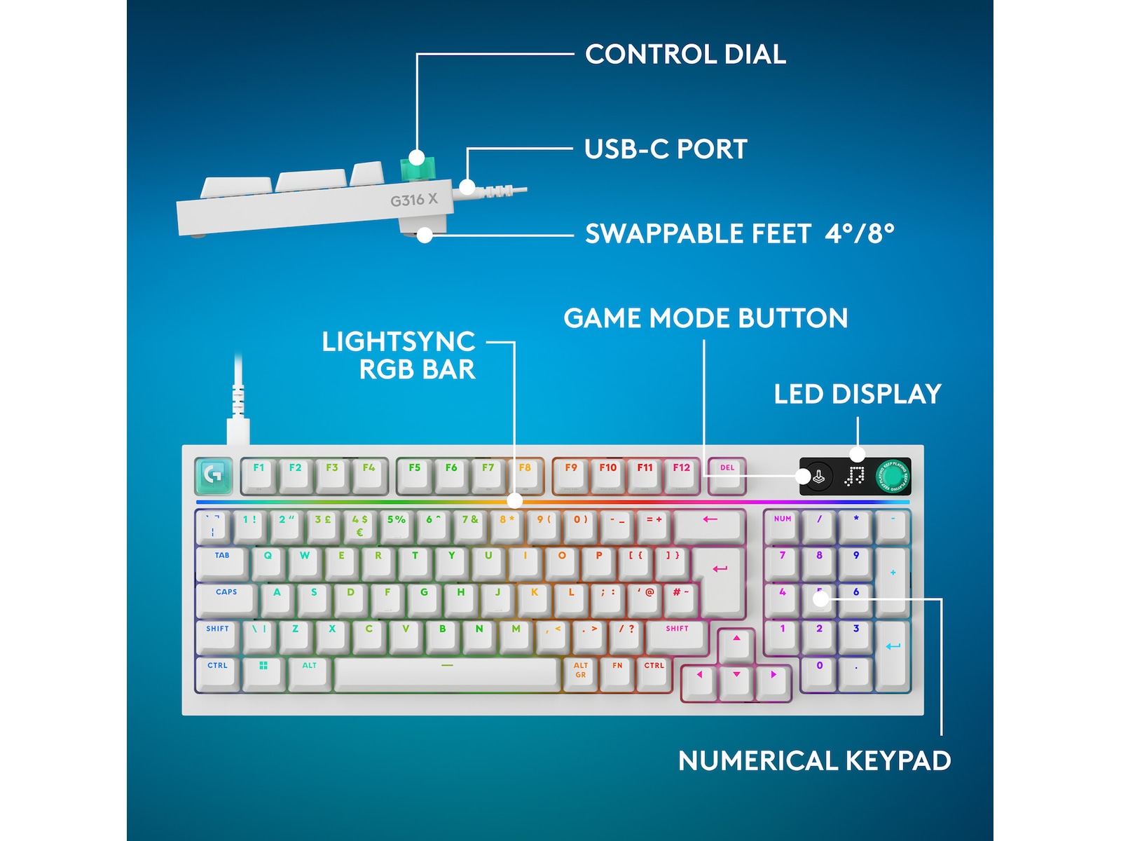 Logitech G316 X 98 Gamingtastatur (hvit) Gamingtastatur