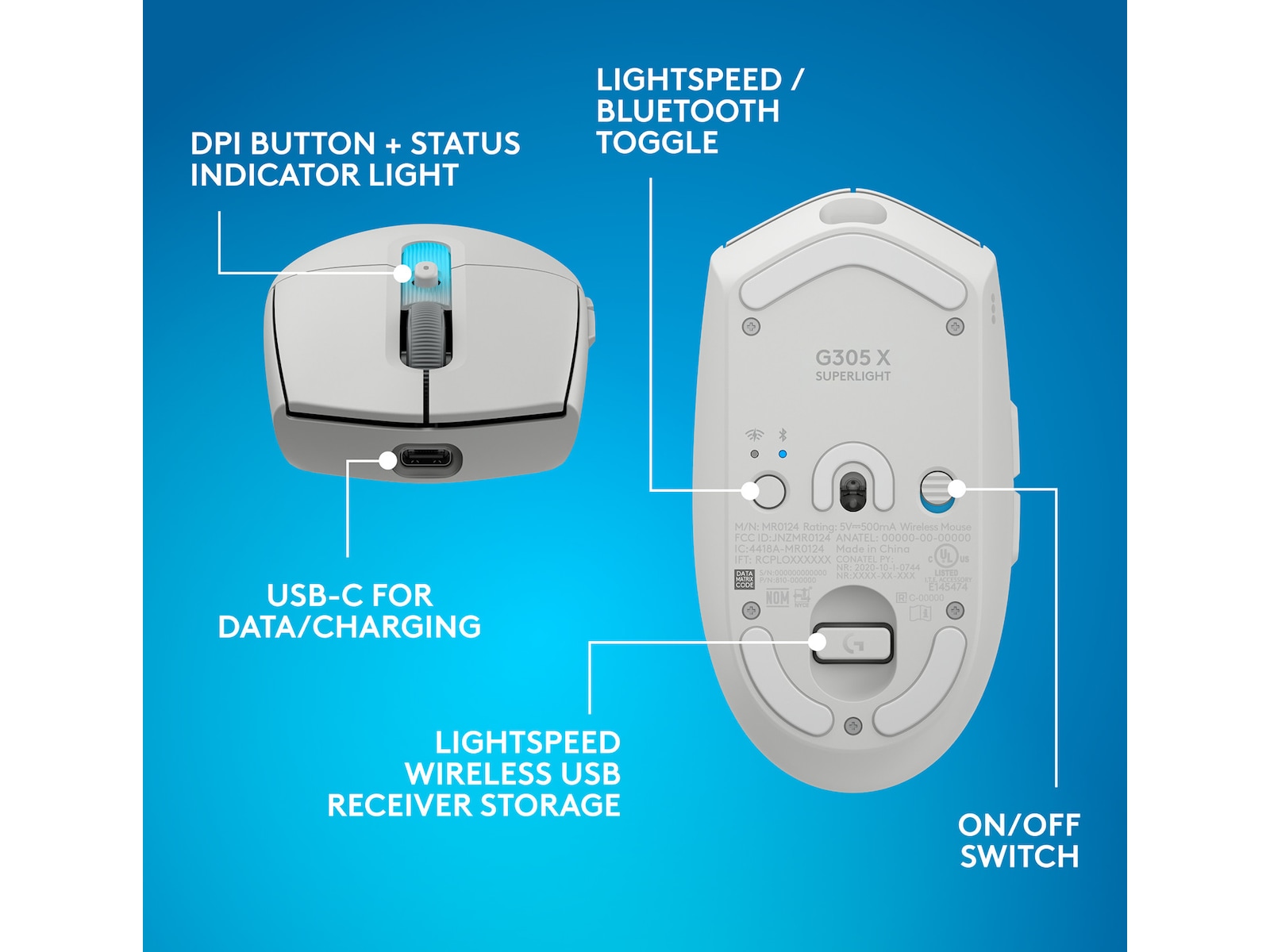 Logitech G305 X SUPERLIGHT Trådløs Gamingmus (hvit) Gamingmus