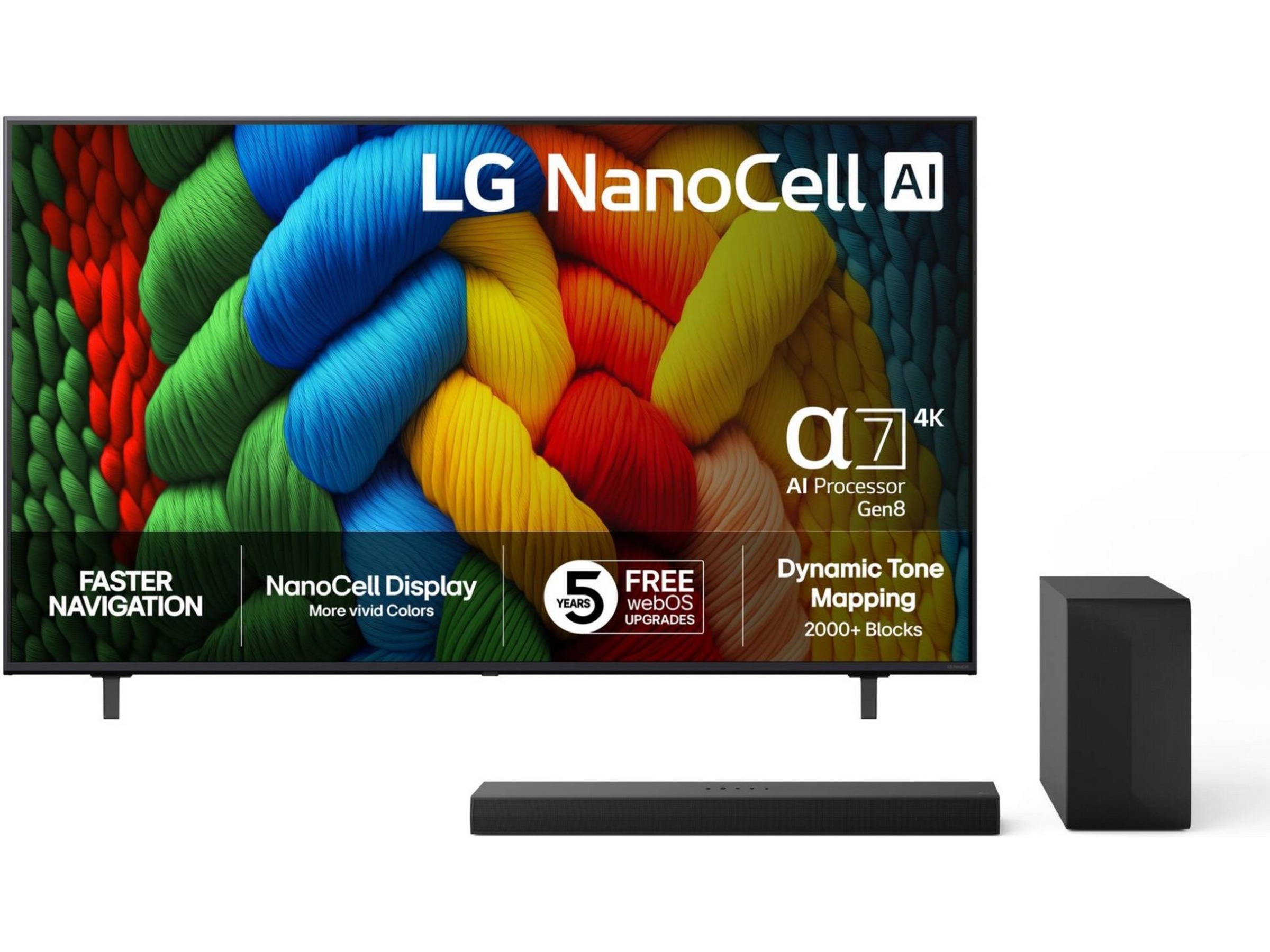 LG 75" NANO80 AI 4K NanoCell Smart-TV (2025) + Soundbar 70 - 79 tommer TV
