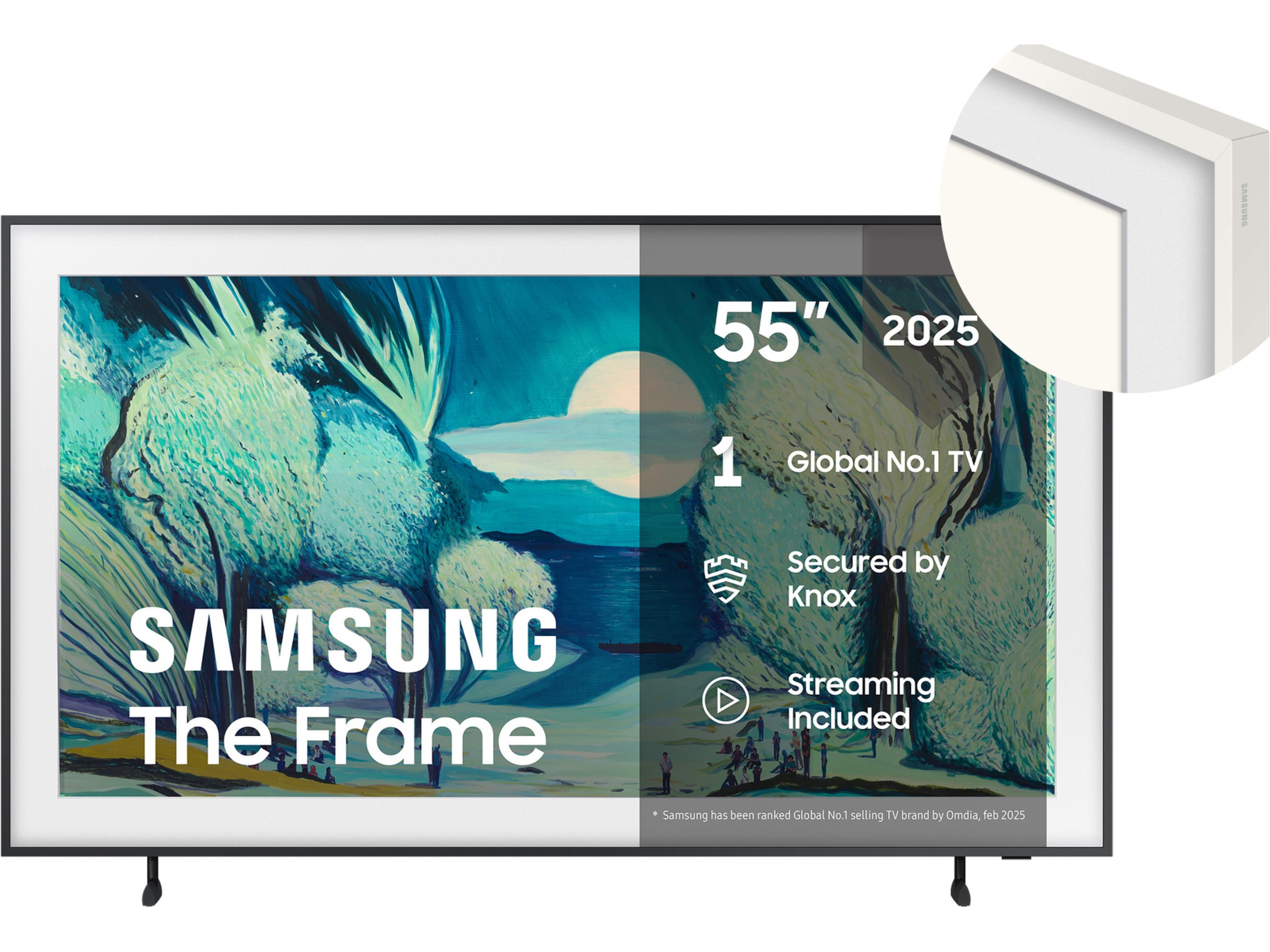 Samsung 55" The Frame LS03FA QLED 4K smart-TV (2025) + hvit ramme 50 - 59 tommer TV