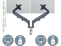 Leitz Ergo Skjermarm dobbel, plassbesparende, 17”-32” flat/buet skjerm Skjermstativ og skjermfeste