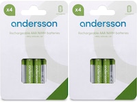 Andersson oppladbare AAA batteri, 2x4-pk Batterier til generell bruk