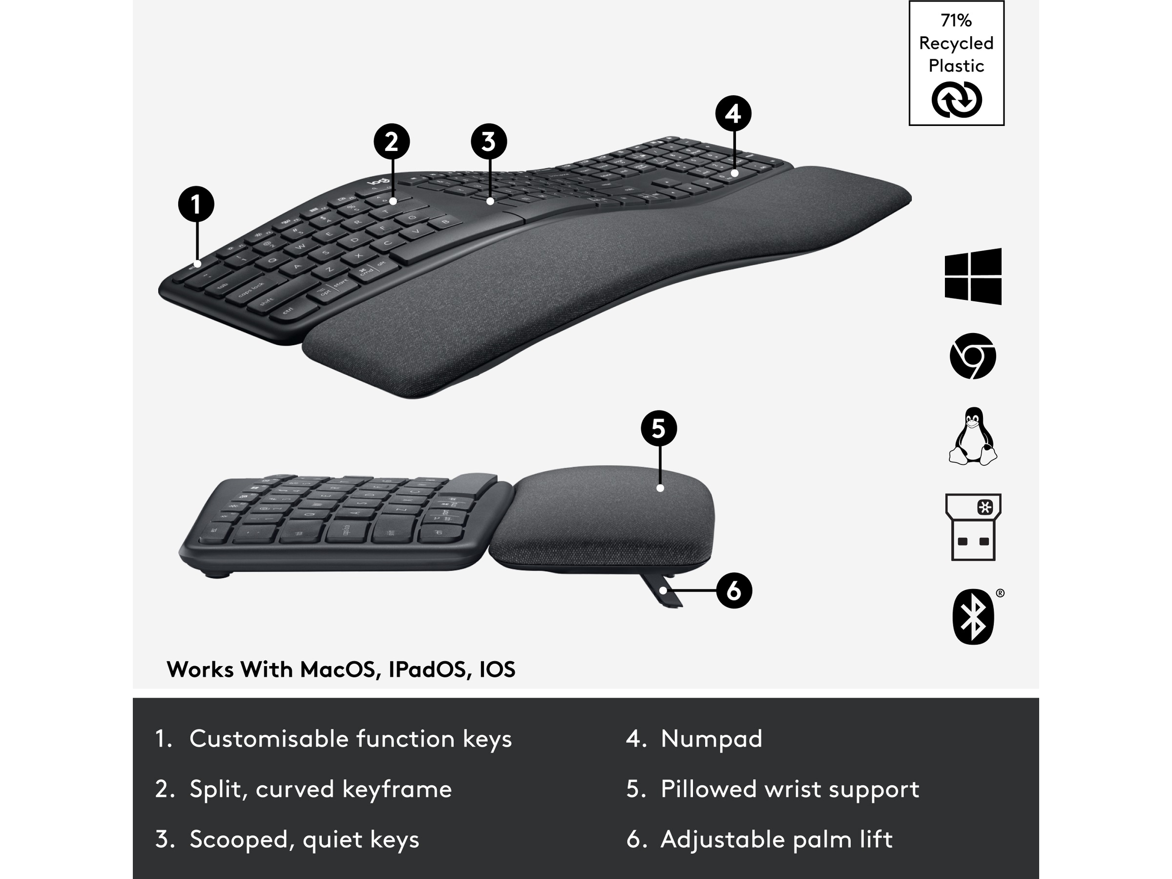Logitech ERGO K860 Trådløs Tastatur Tastatur