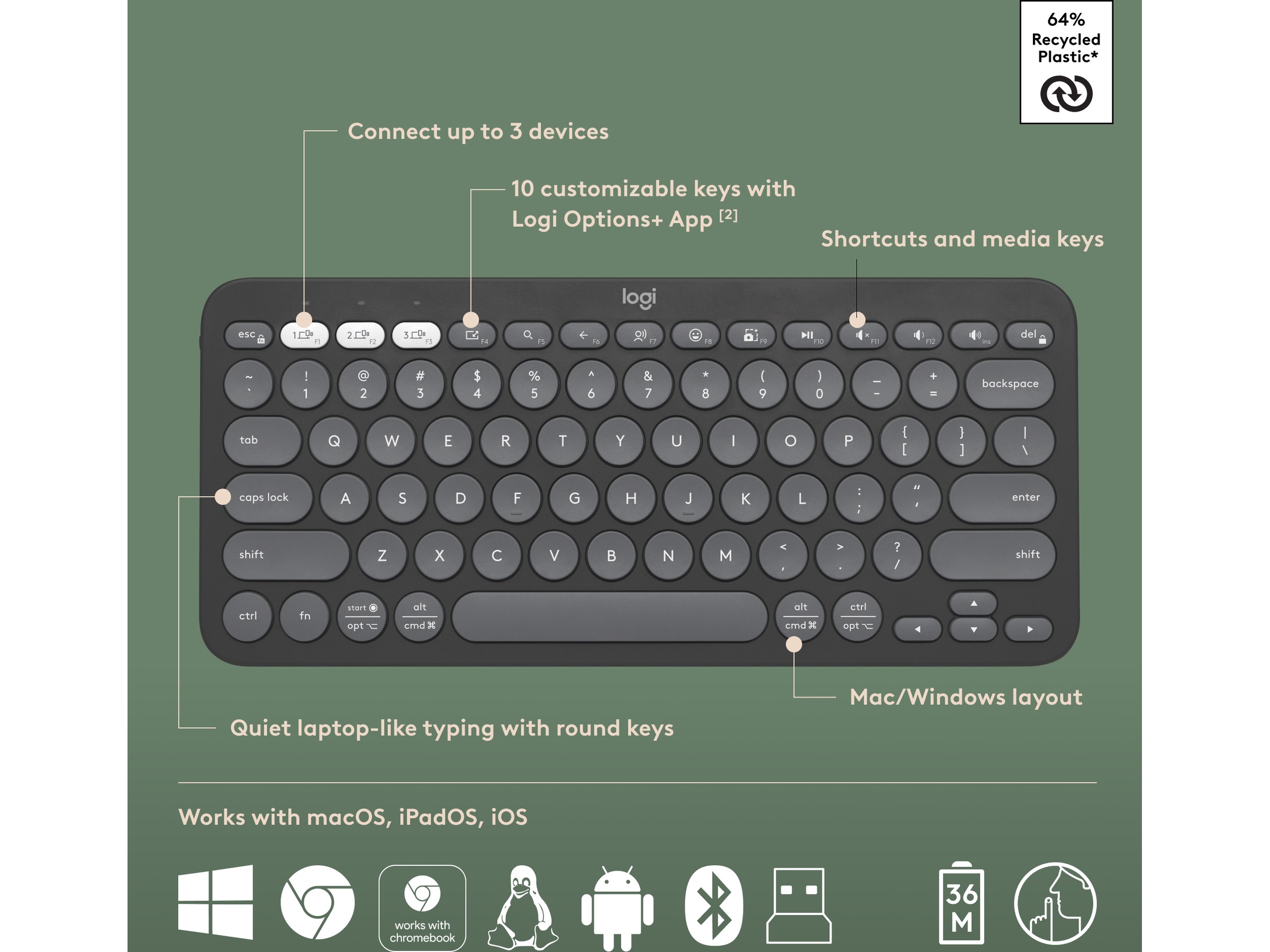 Pebble 2 Combo (sort) Mus & tastatur -kombipakker