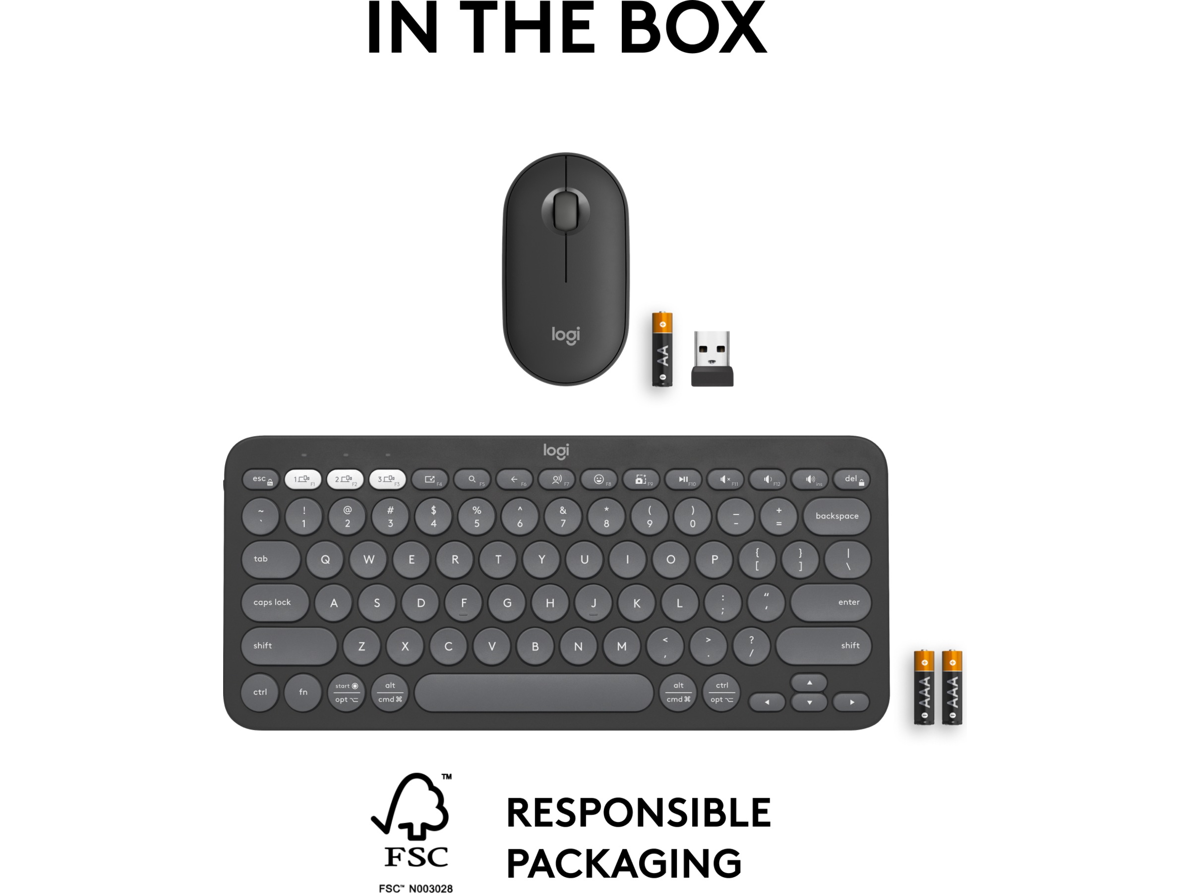 Pebble 2 Combo (sort) Mus & tastatur -kombipakker