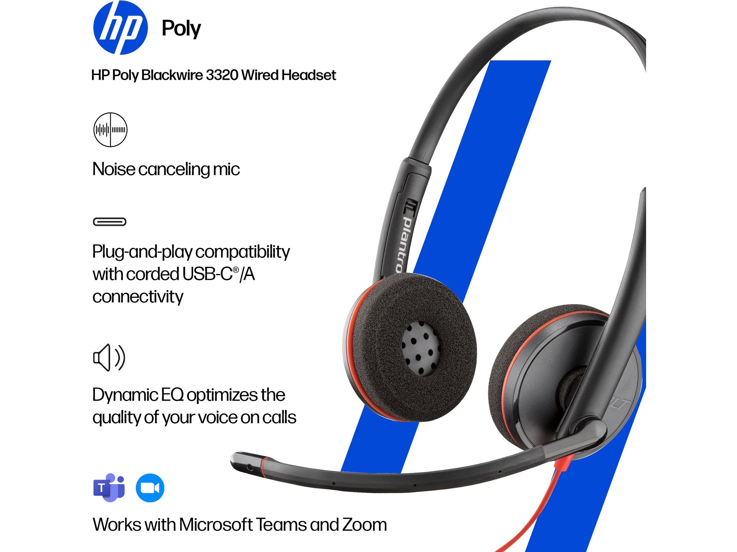 Poly Blackwire MS 3320 USB-C Headset Kablede hodesett