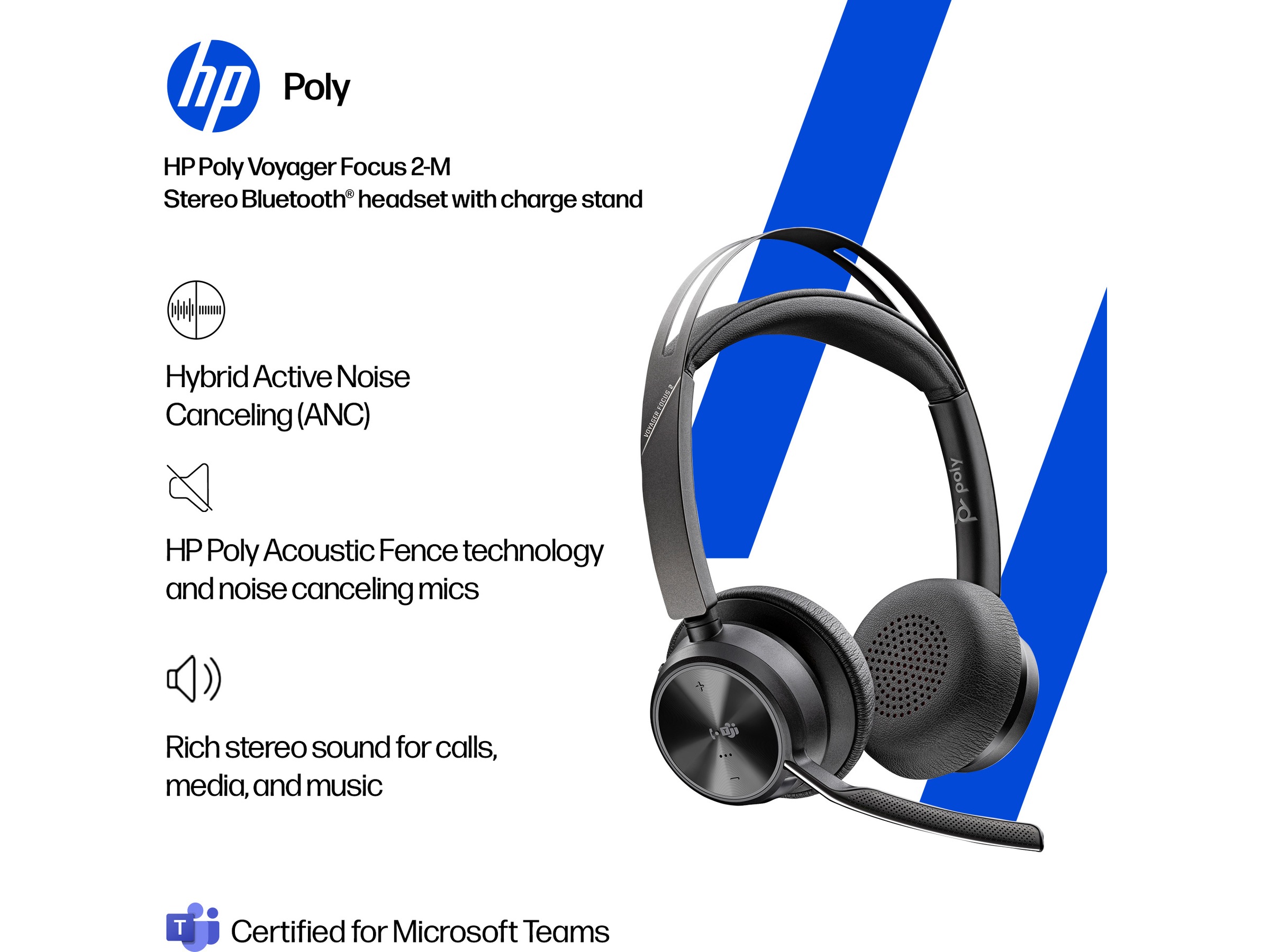 Poly Voyager Focus 2 MS USB-C Headset med ladestativ Trådløse hodesett