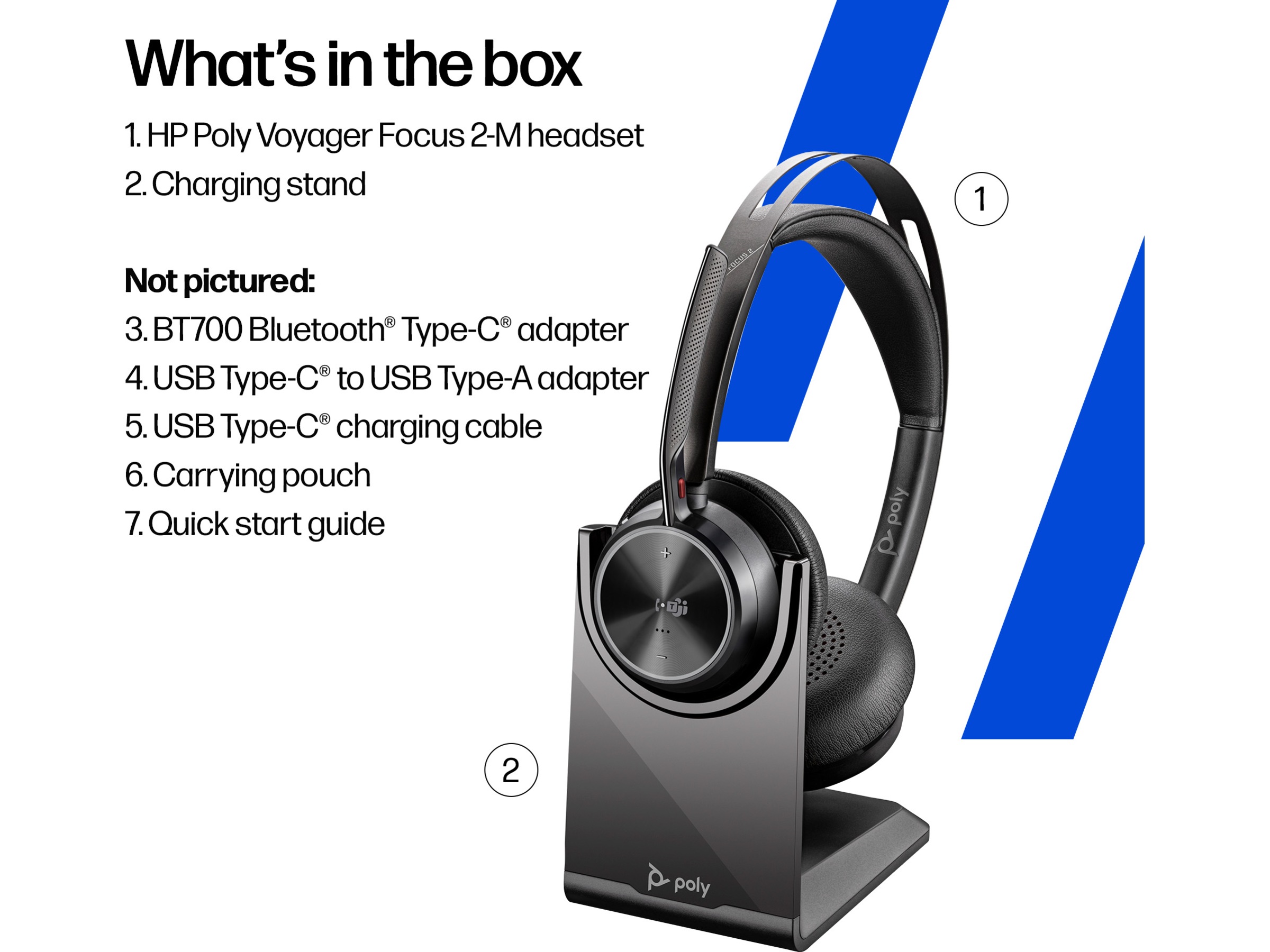 Poly Voyager Focus 2 MS USB-C Headset med ladestativ Trådløse hodesett