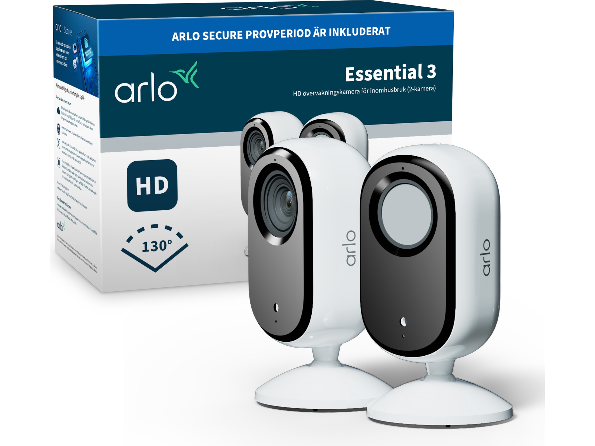Arlo Essential 3 HD innendørs overvåkningskamera 2-pack Overvåkningskameraer